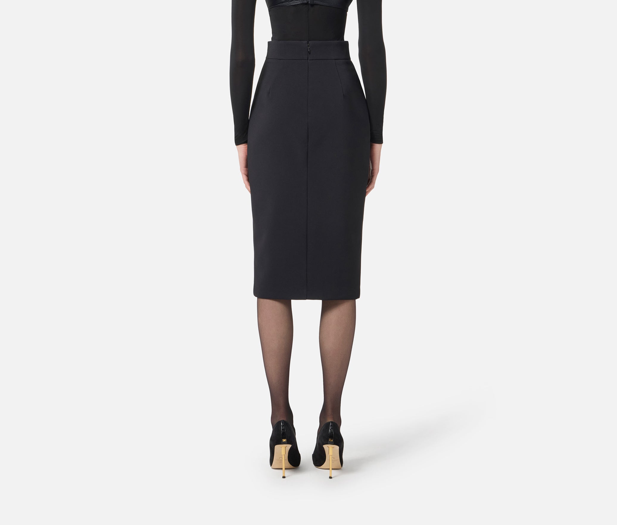 ELISABETTA FRANCHI Gonna Midi Crêpe Zip-Nero