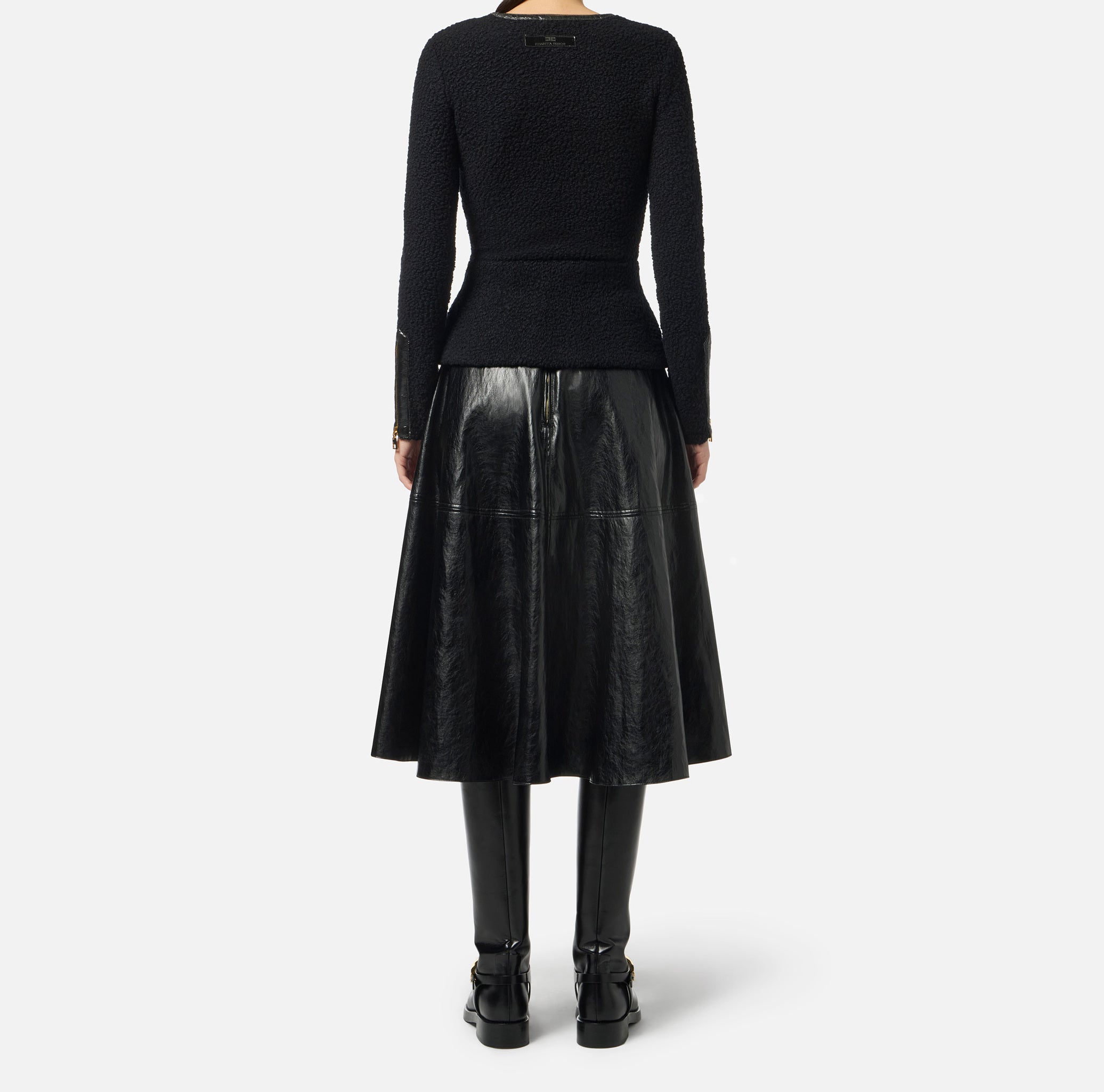 ELISABETTA FRANCHI Gonna Midi Ecopelle Craquelé Logo-Nero