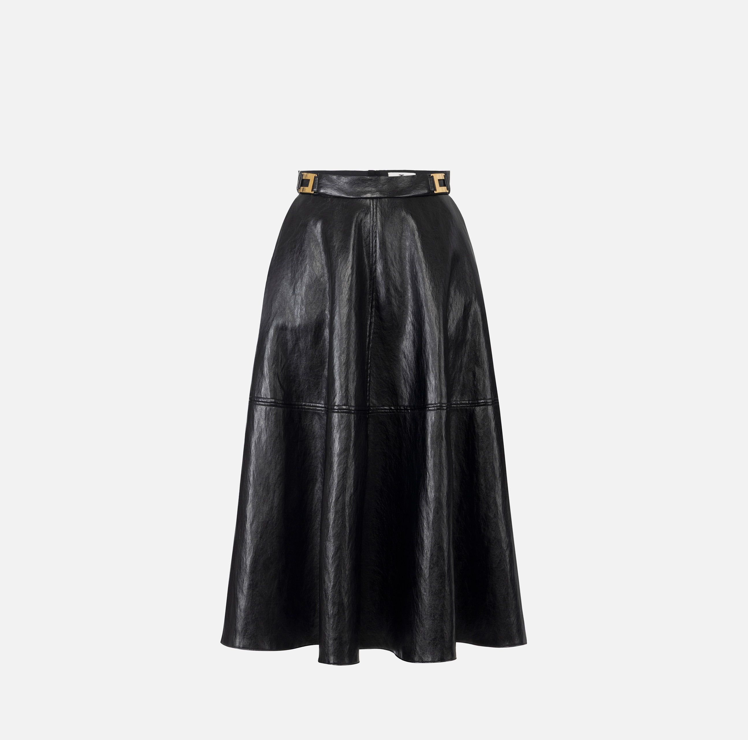 ELISABETTA FRANCHI Gonna Midi Ecopelle Craquelé Logo-Nero