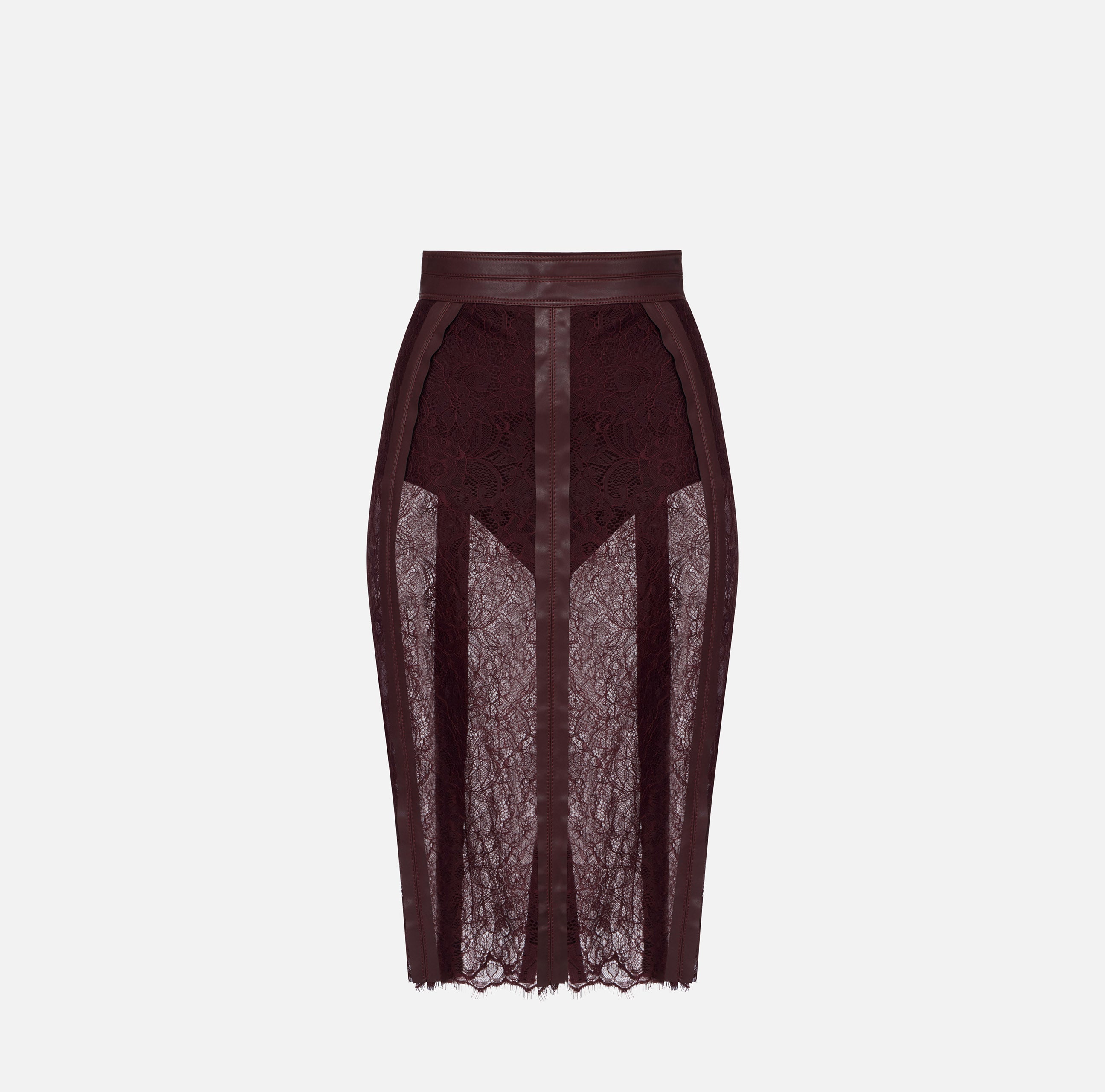 ELISABETTA FRANCHI GONNA Midi Pizzo Floreale-Merlot