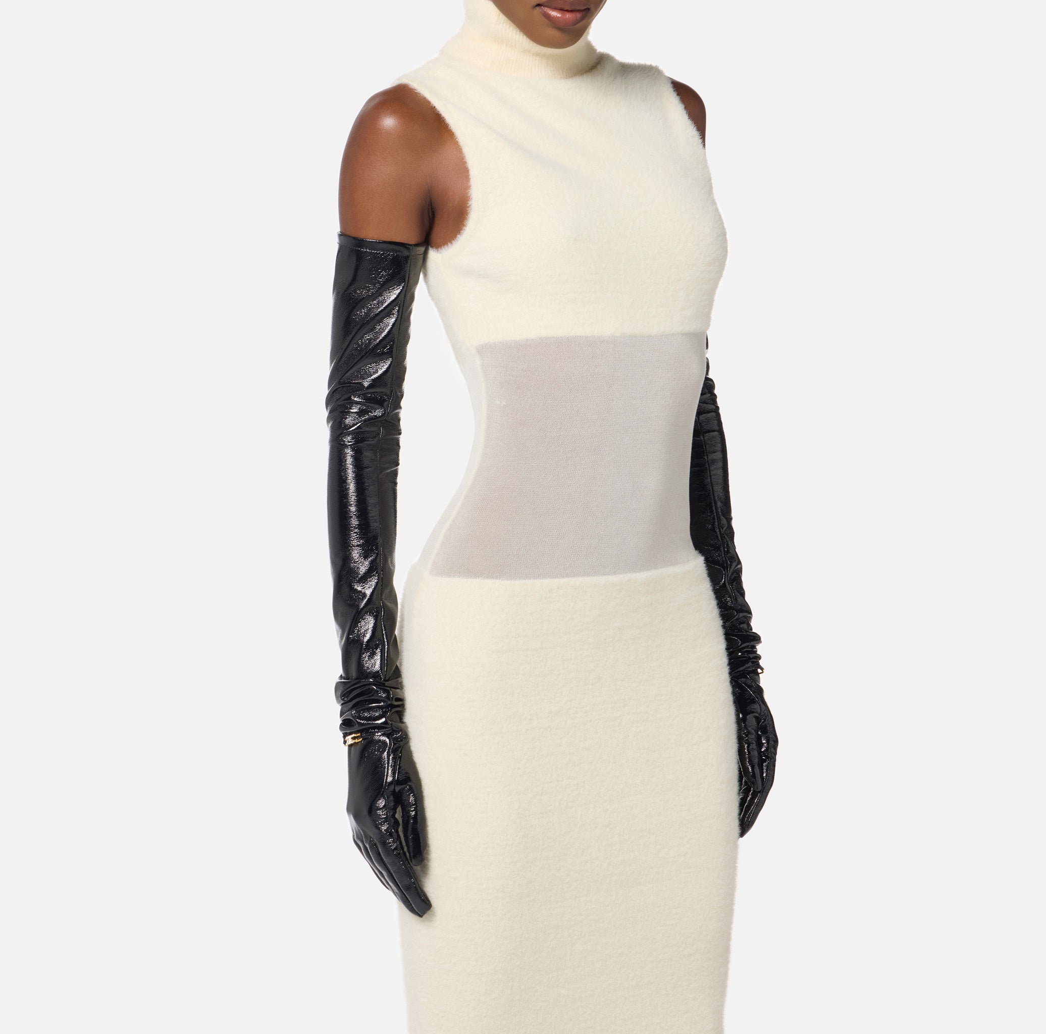 ELISABETTA FRANCHI Guanti Lunghi Ecopelle Logo-Nero