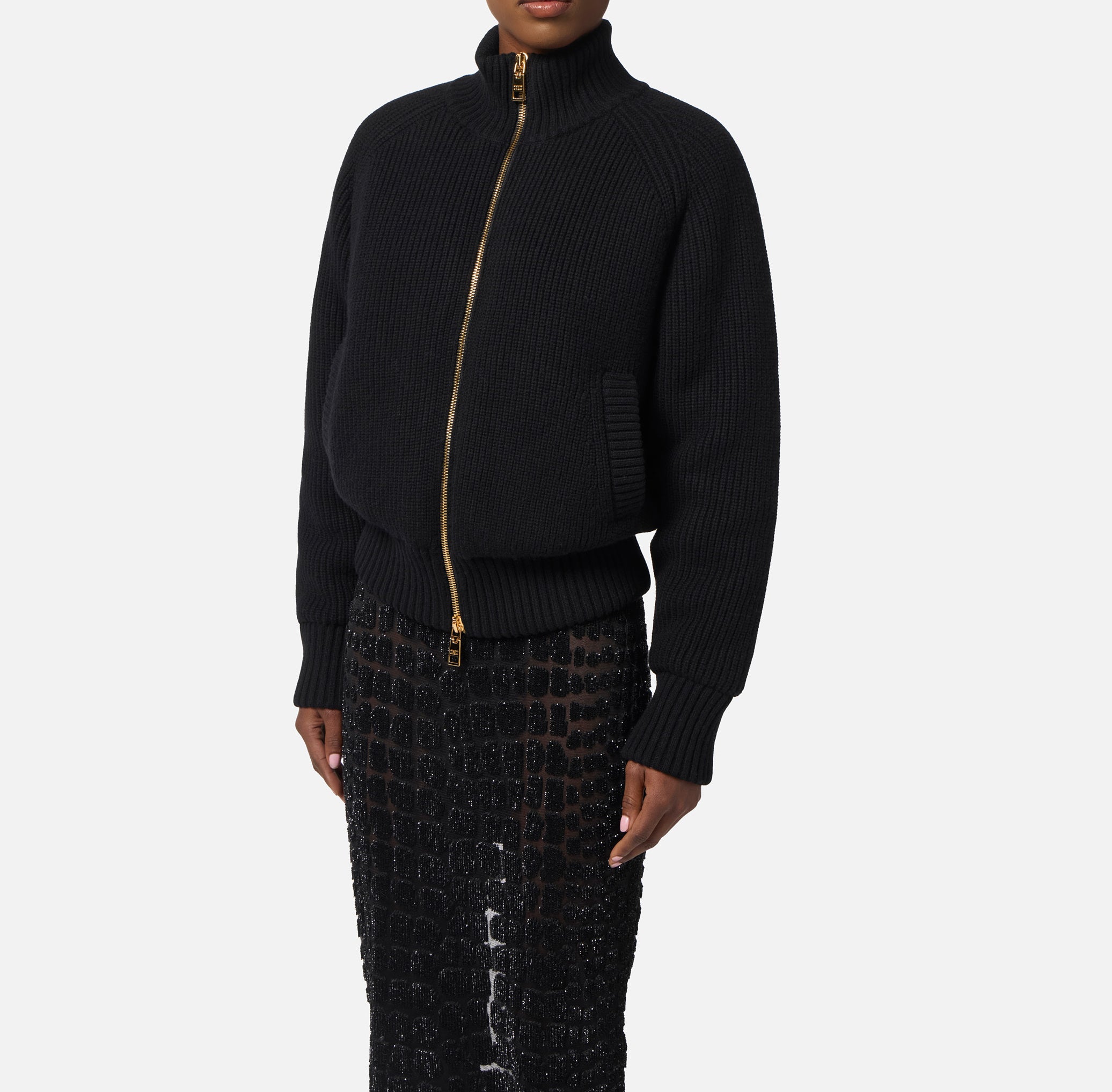 ELISABETTA FRANCHI Bomber Maglia Lana-Nero