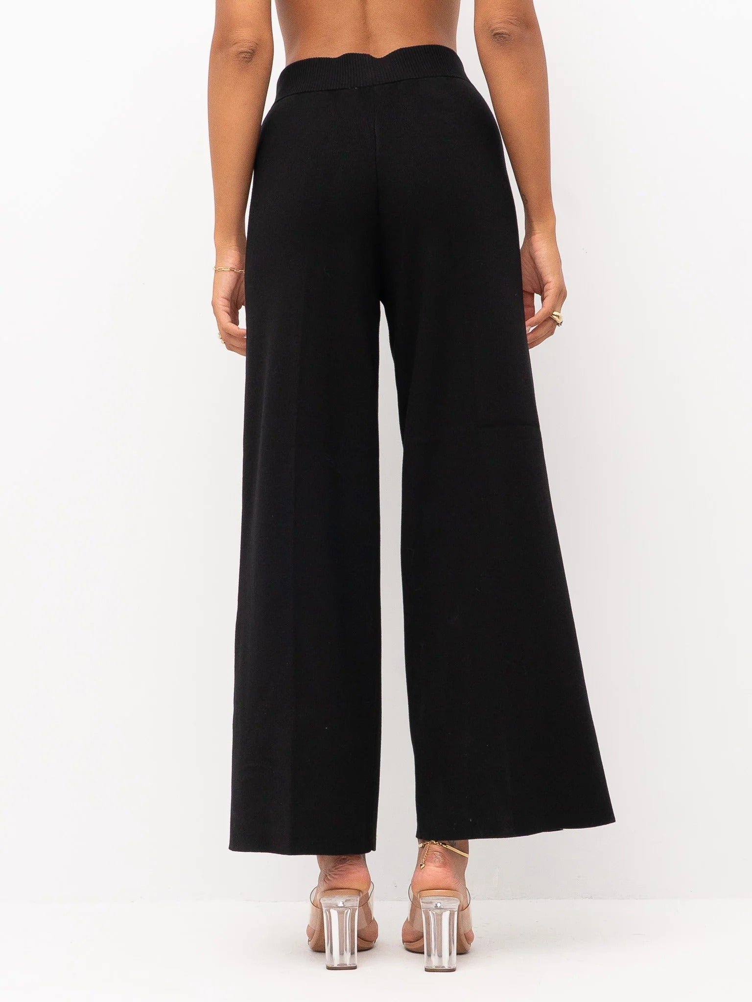 ELISABETTA FRANCHI Pantalone Maglia Viscosa Bande Logo-Nero Milk