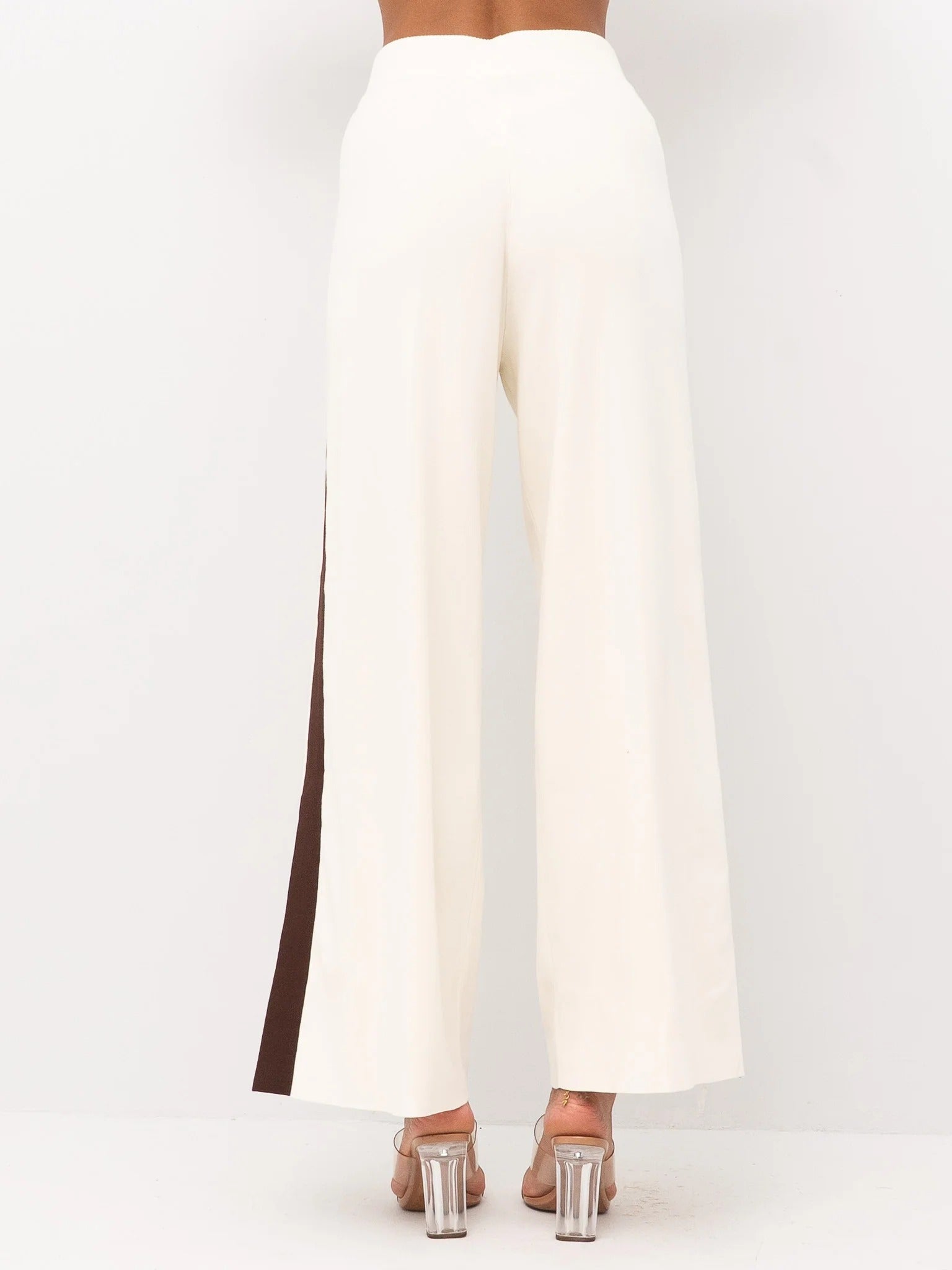ELISABETTA FRANCHI Pantalone Maglia Viscosa Bande Logo-Milk Coffee