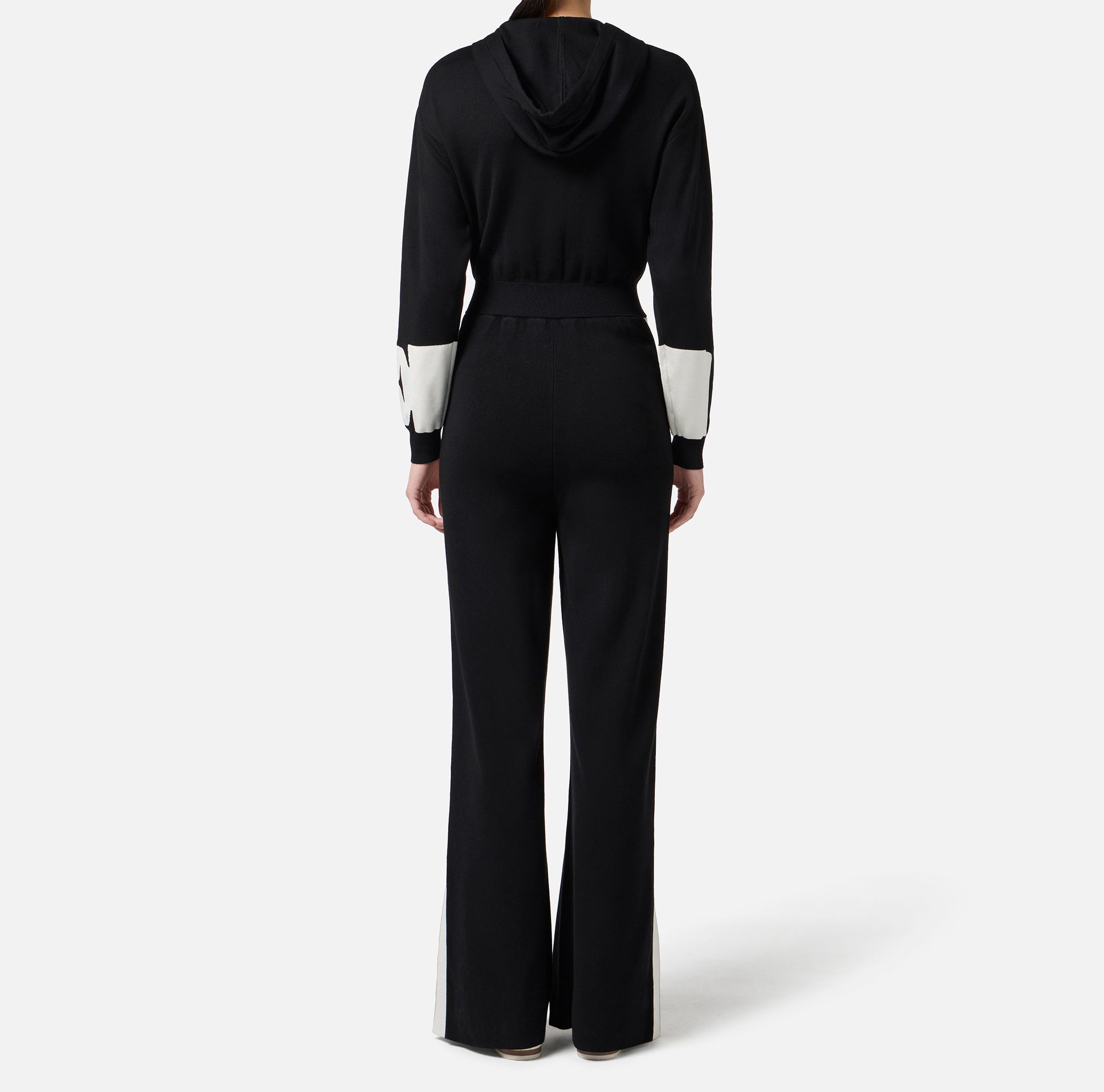 ELISABETTA FRANCHI Tuta Maglia Viscosa Bande Logo-Nero Milk
