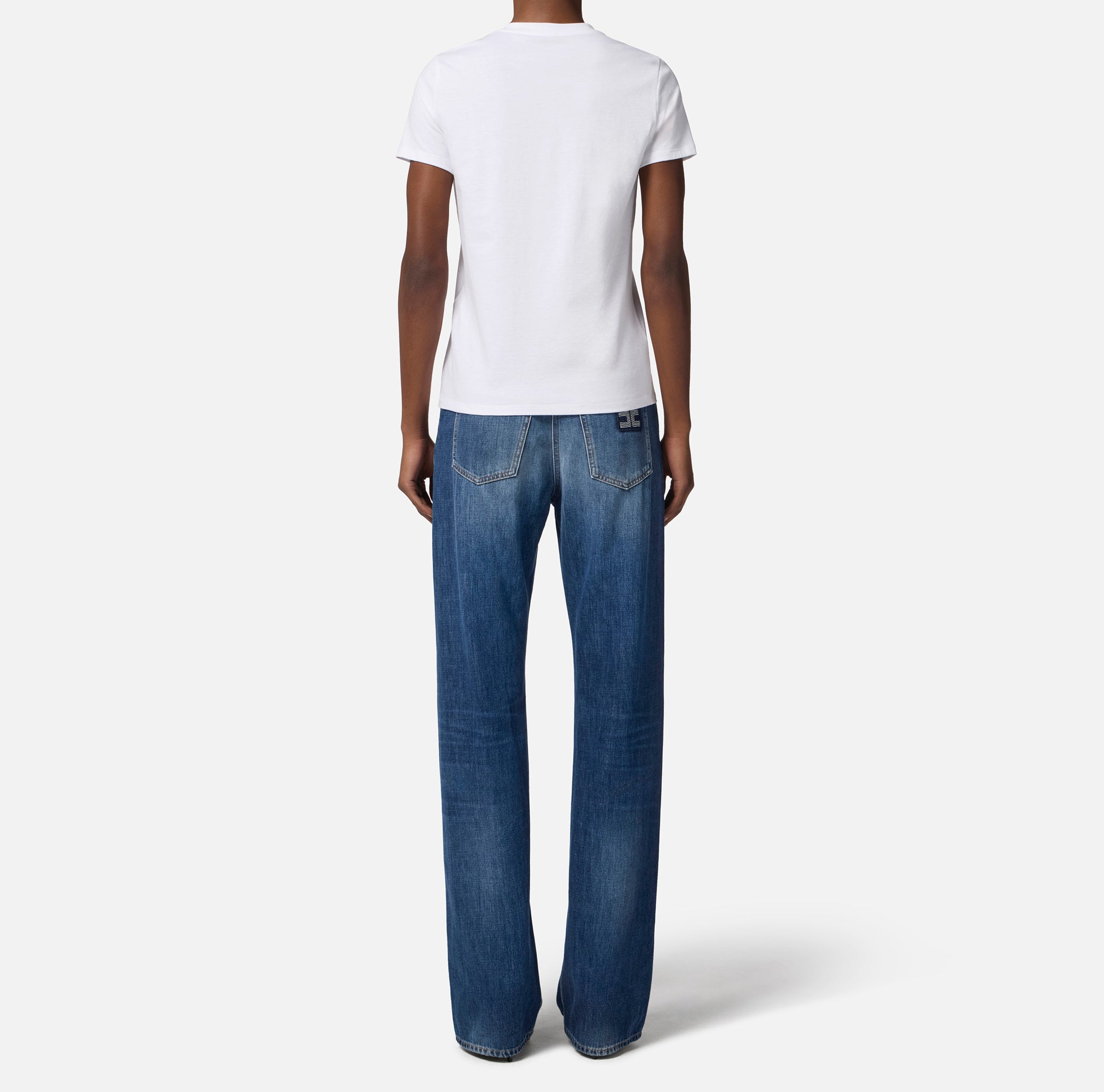 ELISABETTA FRANCHI T-Shirt Jersey Cotone Doppio Logo-Gesso