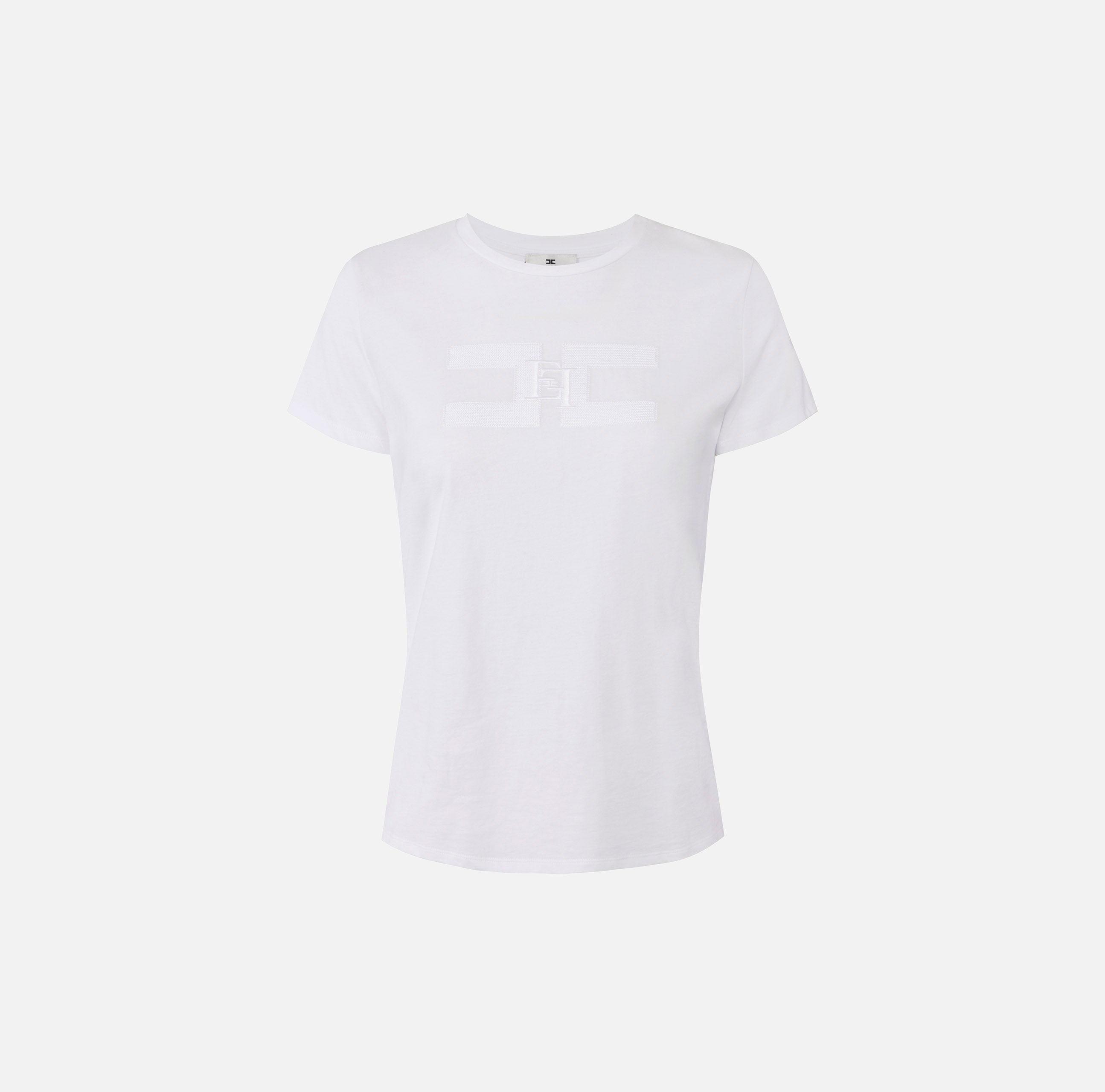 ELISABETTA FRANCHI T-Shirt Jersey Cotone Doppio Logo-Gesso