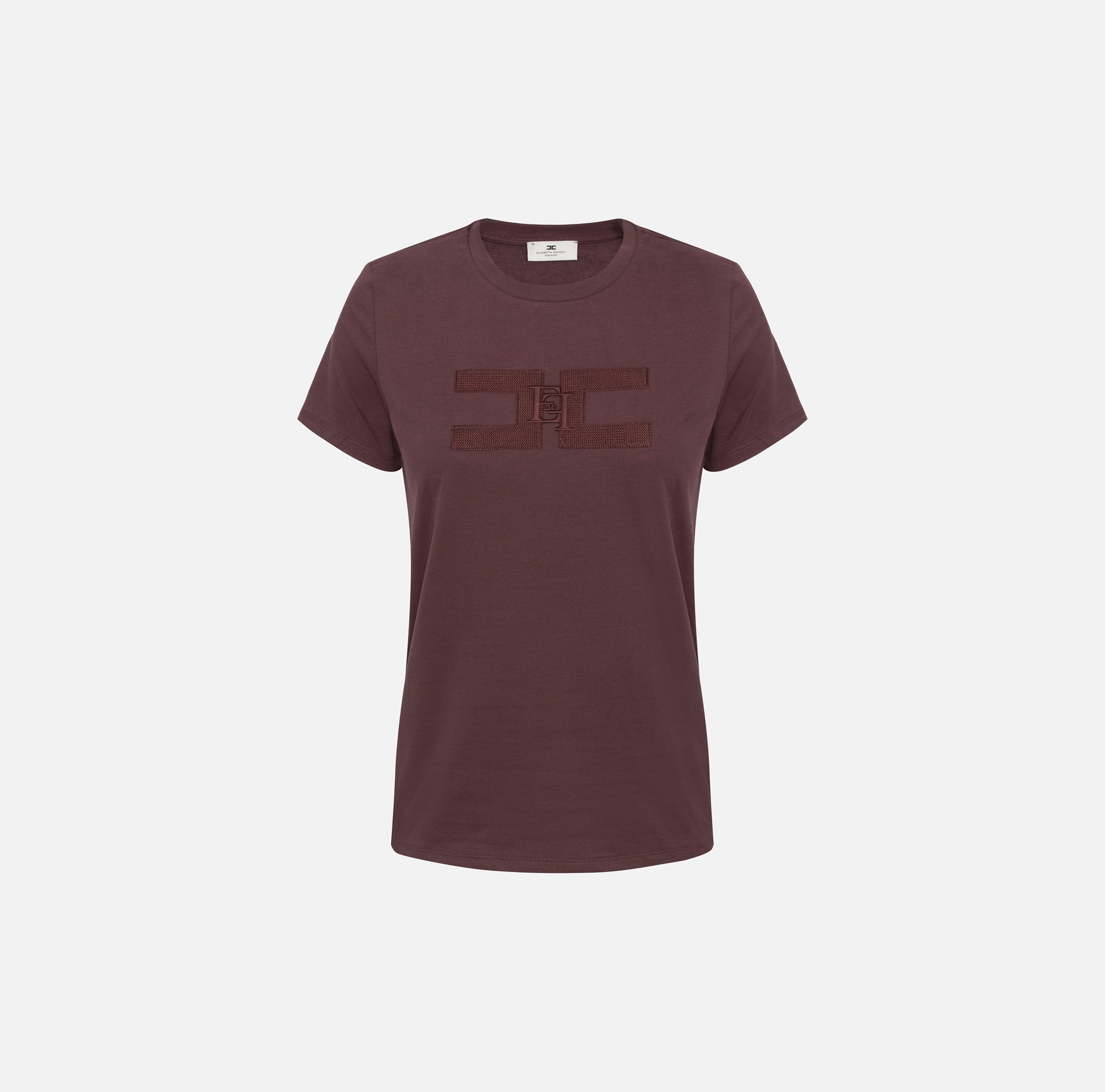 ELISABETTA FRANCHI T-Shirt Jersey Cotone Doppio Logo-Merlot