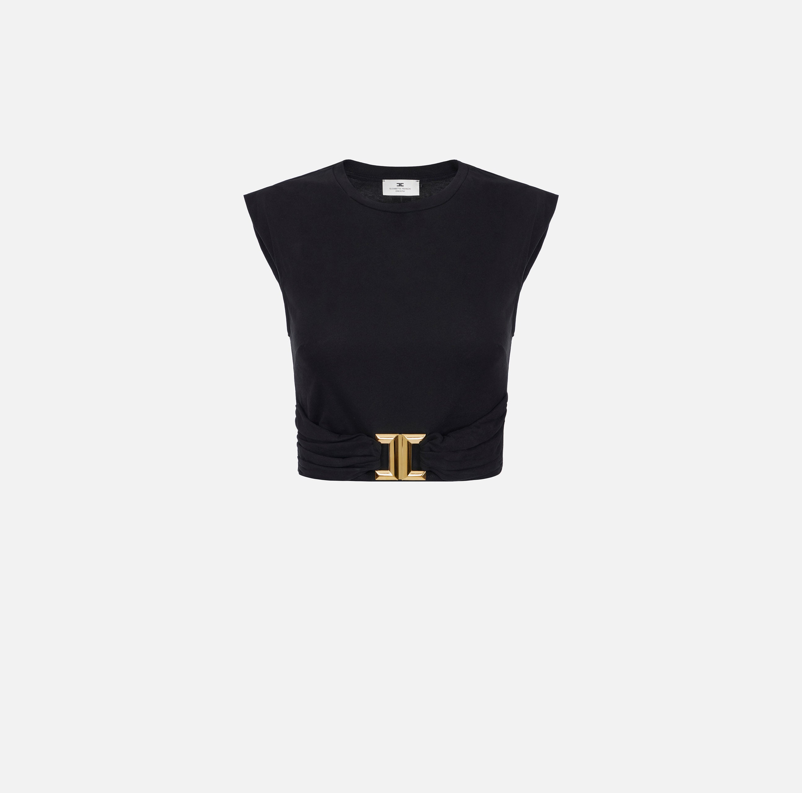 ELISABETTA FRANCHI T-Shirt Cropped Logo Gioiello-Nero