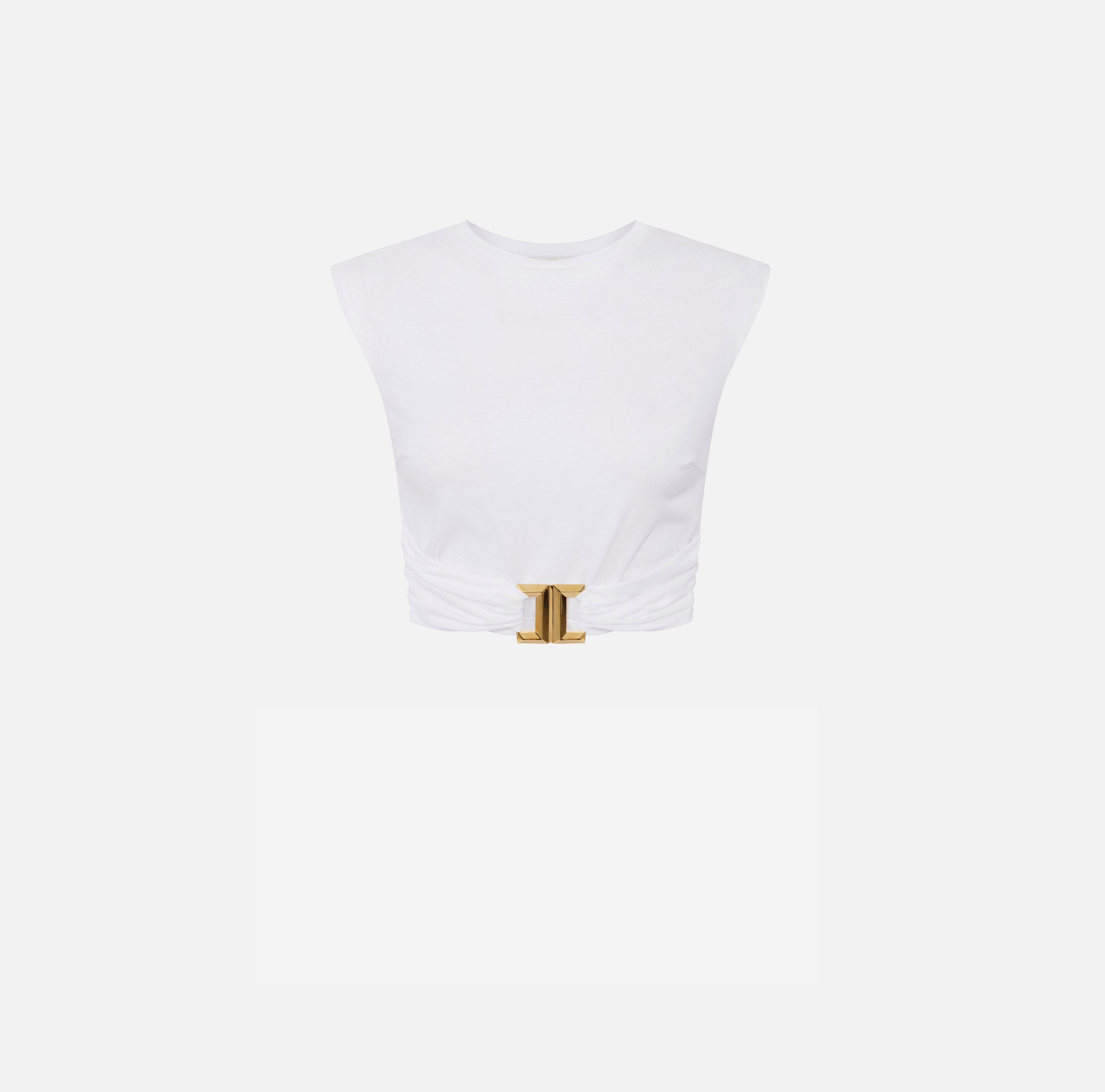 ELISABETTA FRANCHI T-Shirt Cropped Logo Gioiello-Gesso