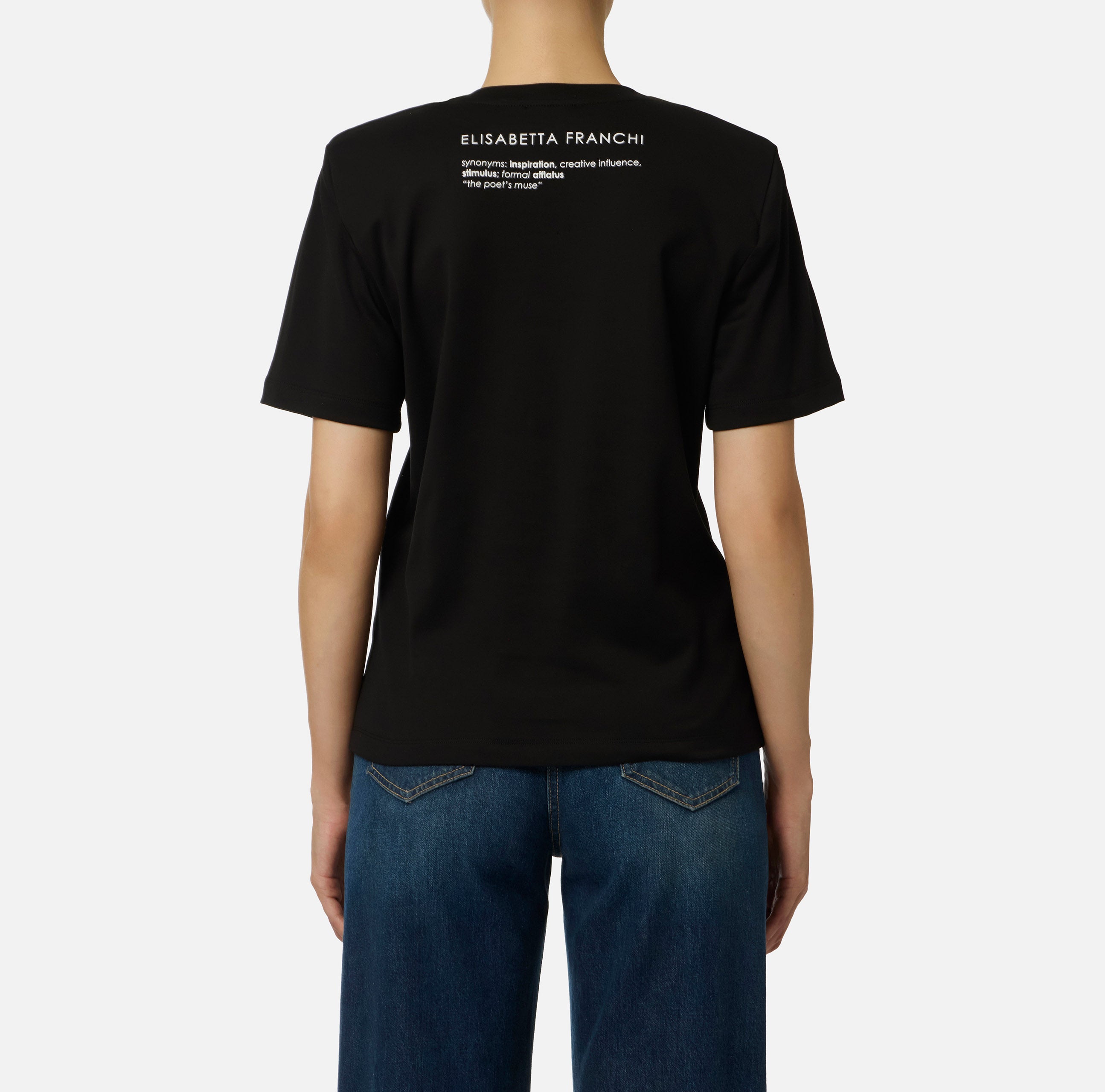 ELISABETTA FRANCHI T-Shirt Jersey Cotone Logo Lettering Muse-Nero