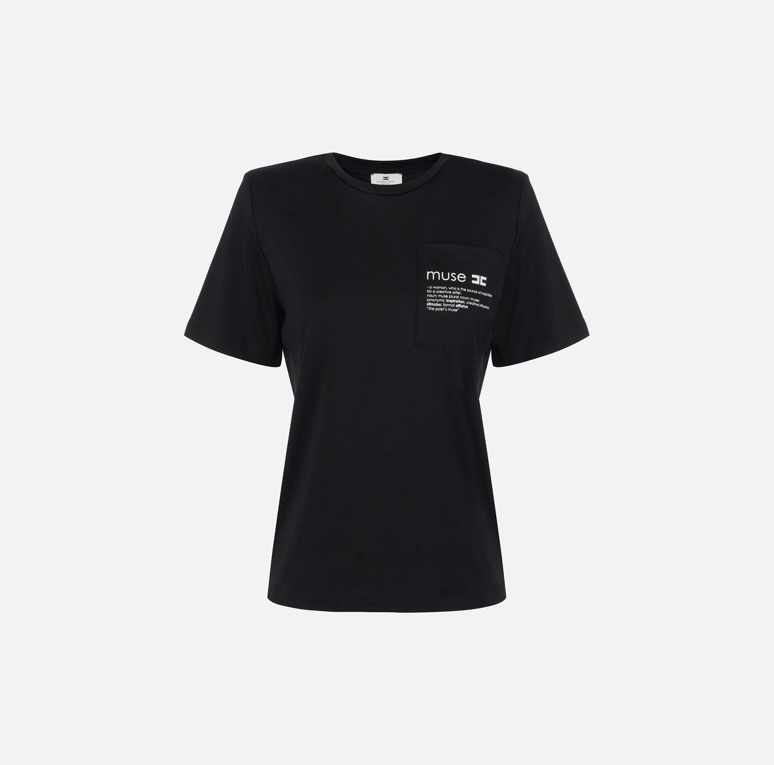 ELISABETTA FRANCHI T-Shirt Jersey Cotone Logo Lettering Muse-Nero