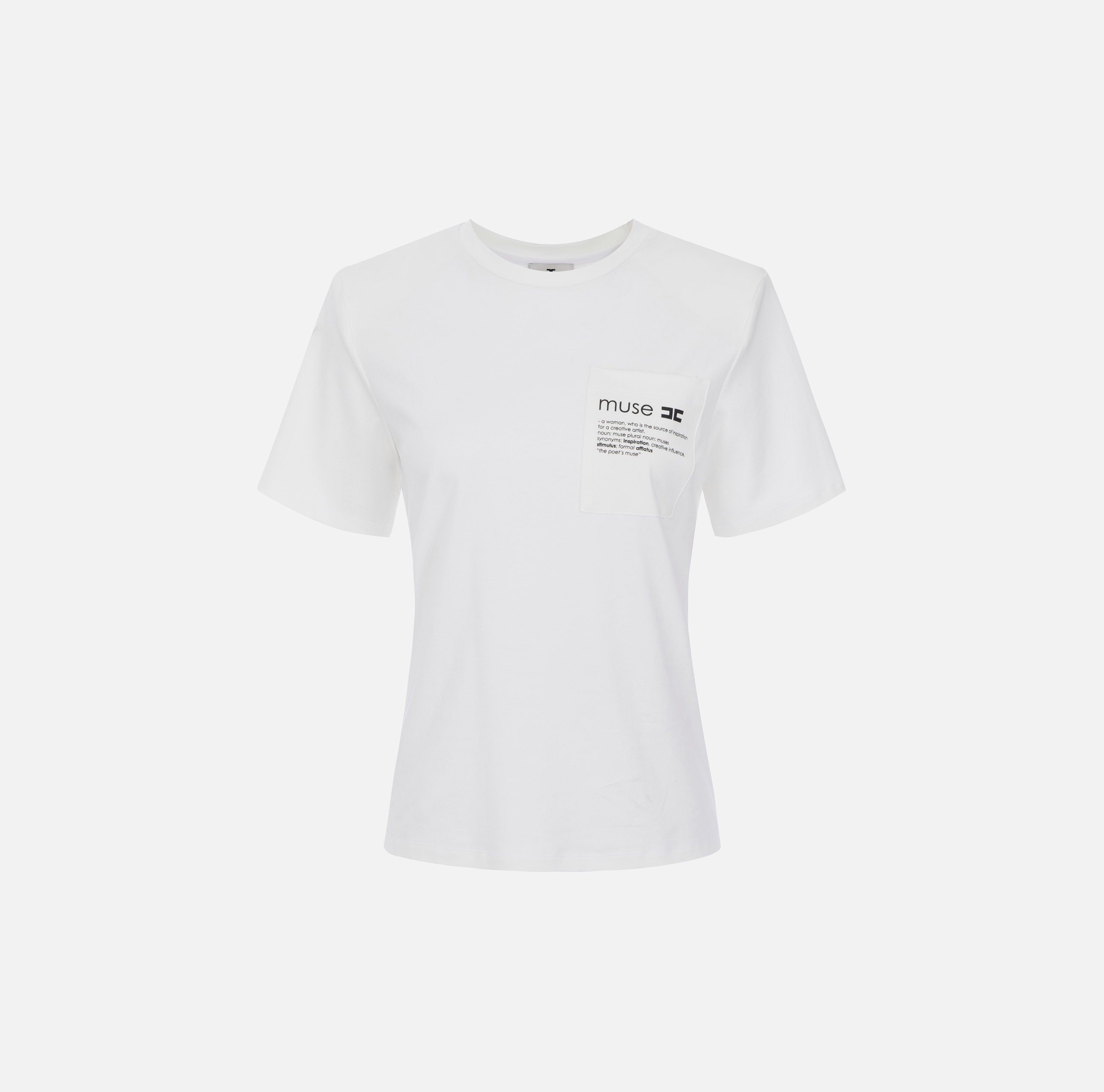 ELISABETTA FRANCHI T-Shirt Jersey Cotone Logo Lettering Muse-Gesso