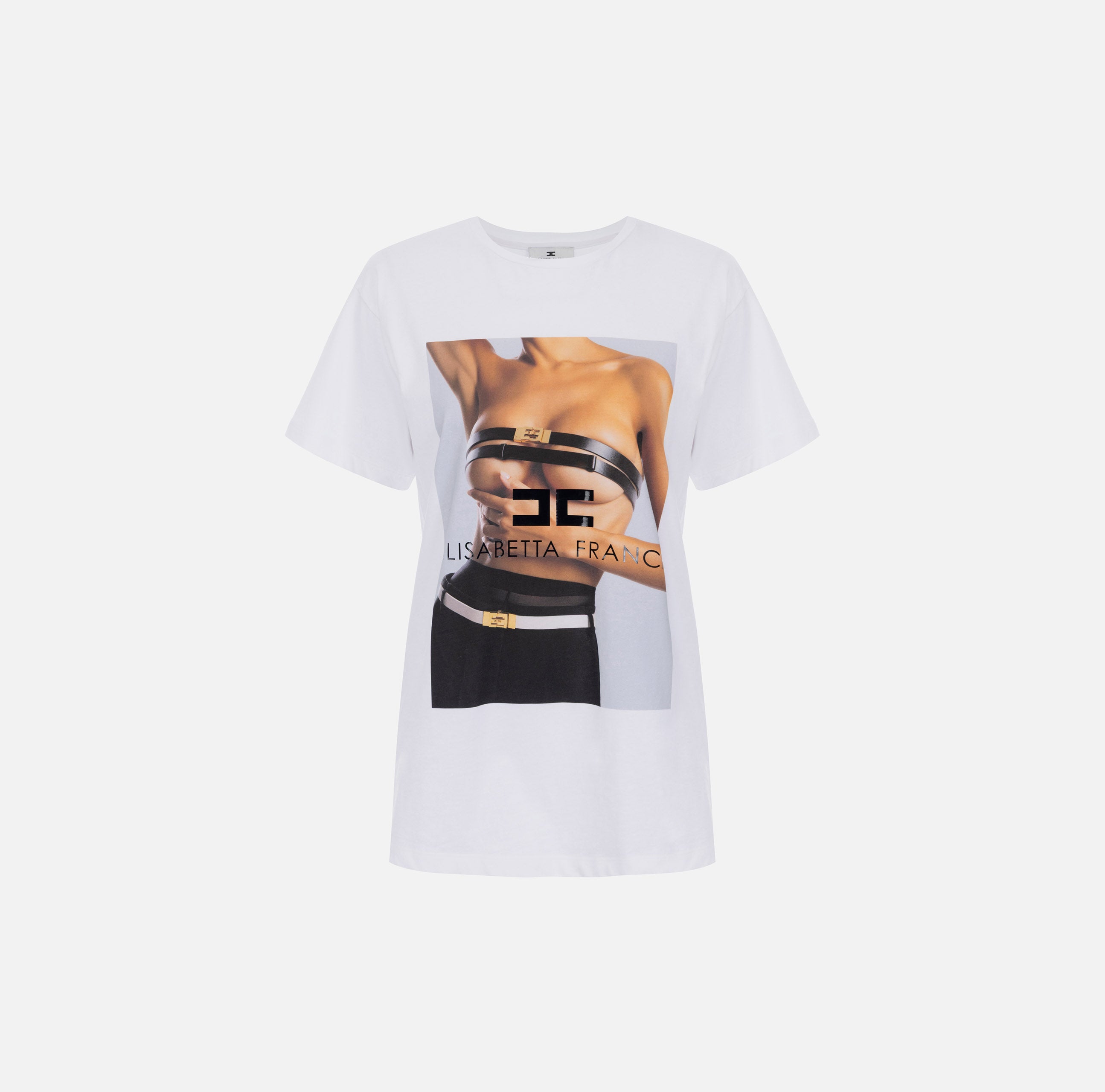 ELISABETTA FRANCHI T-Shirt Stampa Fotografica-Gesso