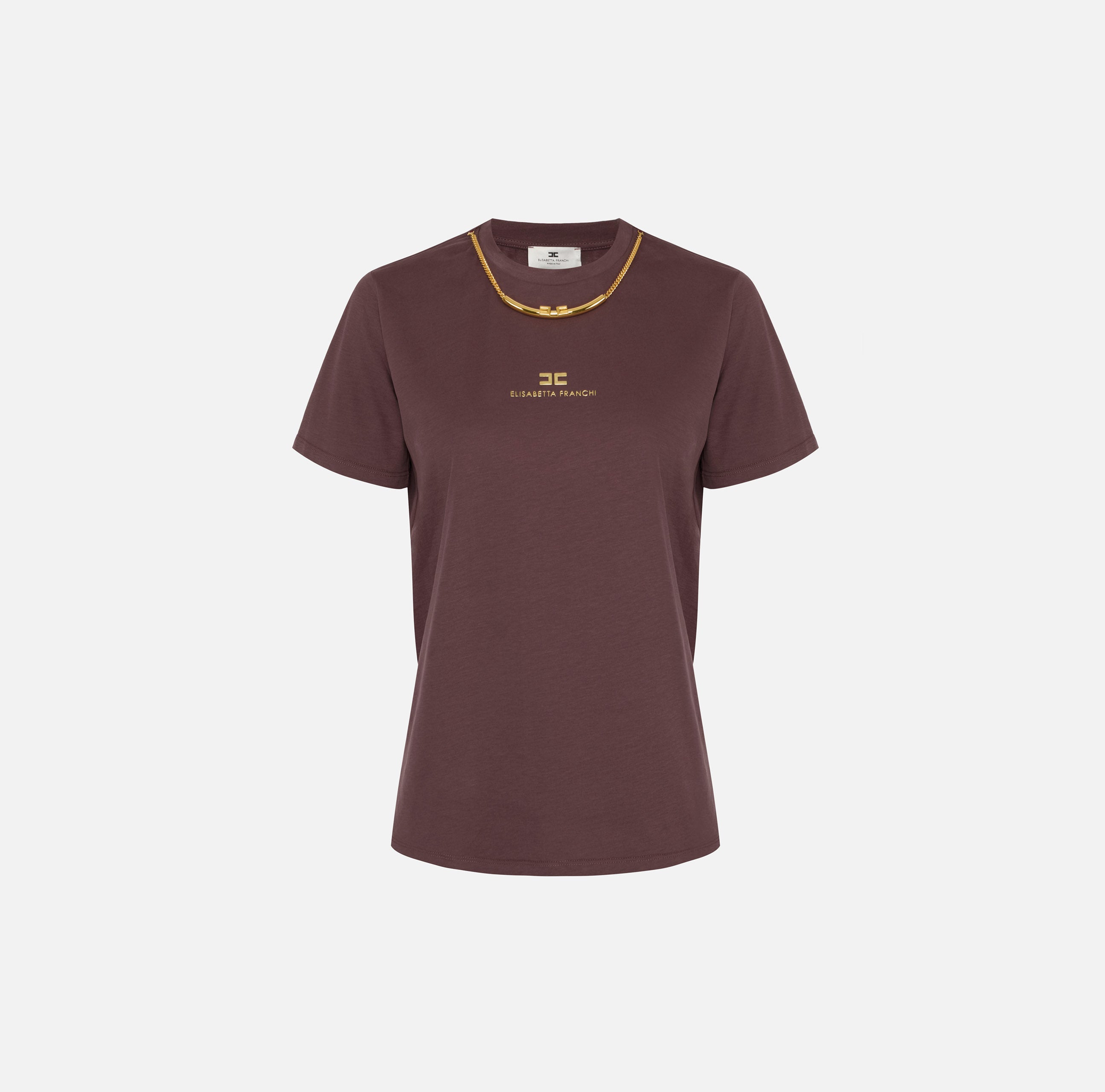 ELISABETTA FRANCHI T-Shirt Jersey Cotone Collana-Merlot