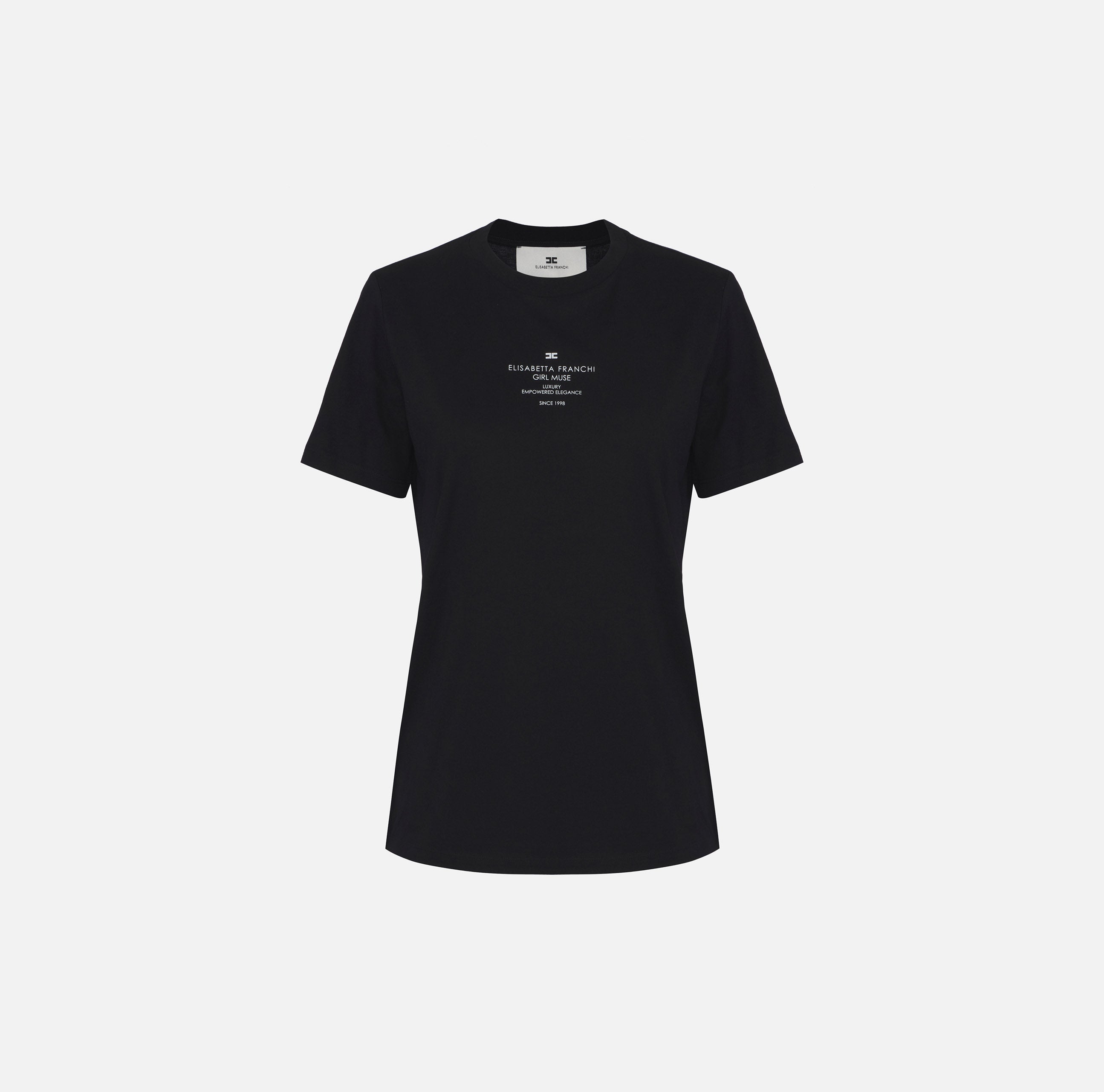 ELISABETTA FRANCHI T-Shirt Jersey Cotone Stampa-Nero