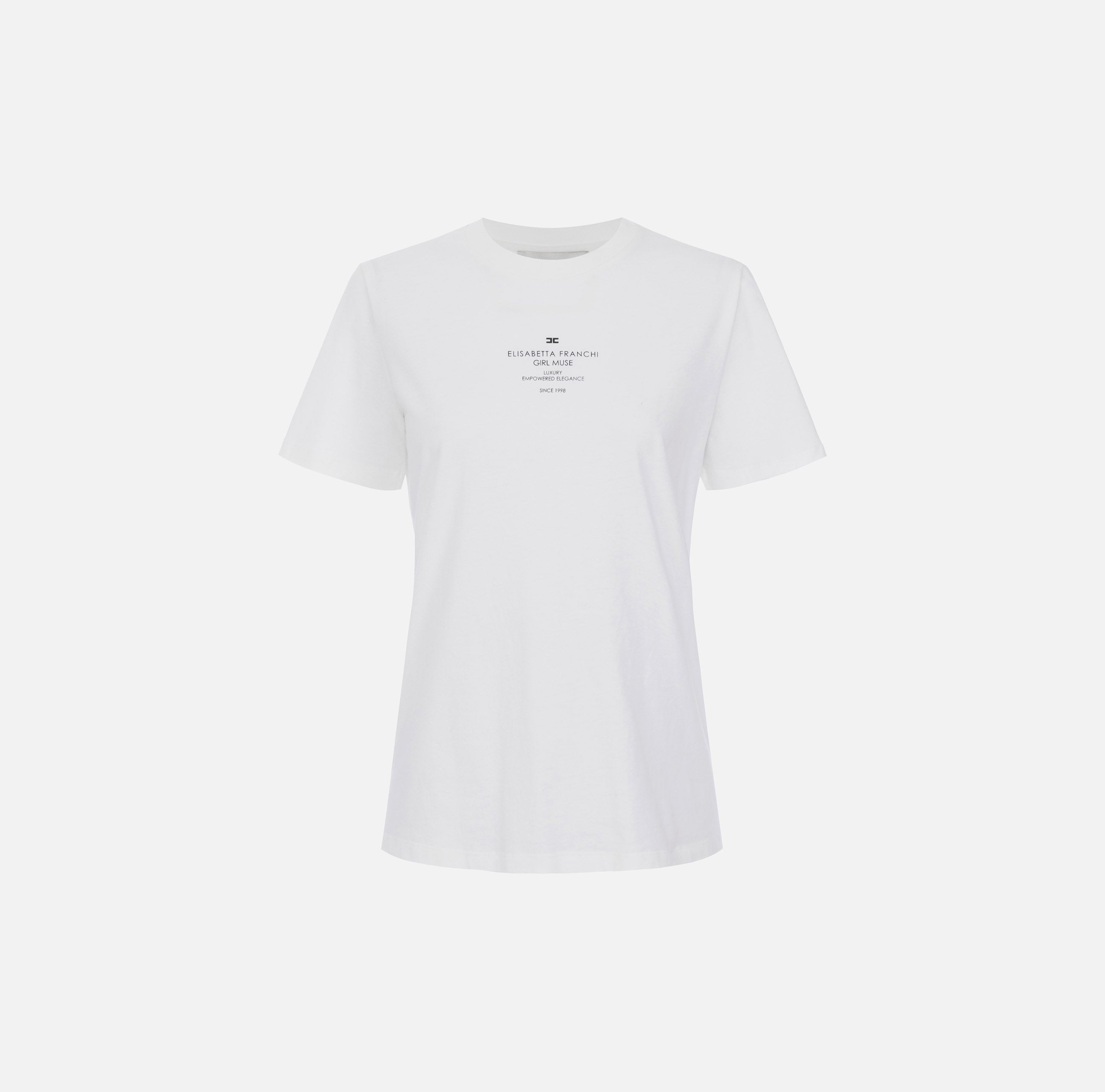 ELISABETTA FRANCHI T-Shirt Jersey Cotone Stampa-Gesso