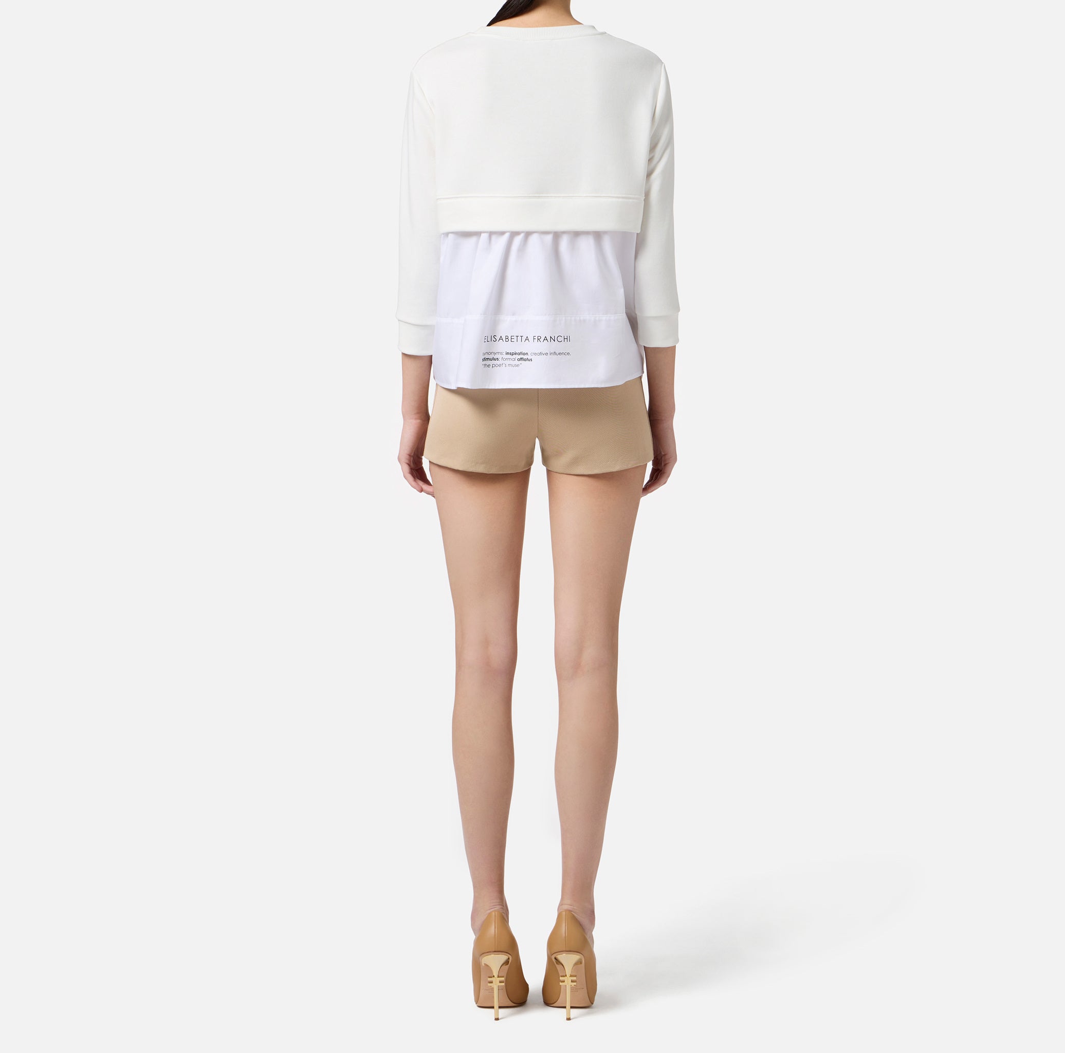 ELISABETTA FRANCHI Felpa Cotone Popeline Logo Lettering Muse-Avorio
