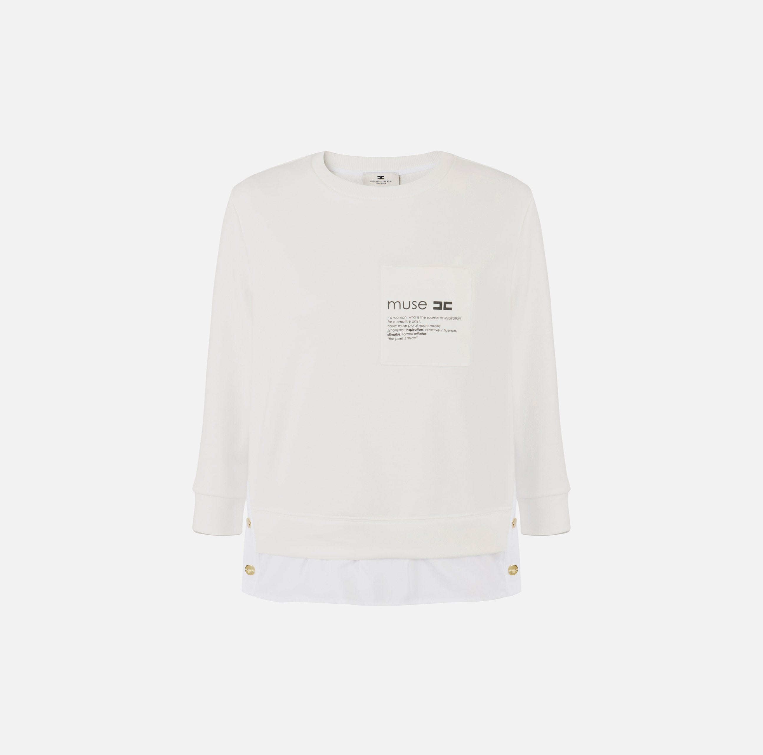 ELISABETTA FRANCHI Felpa Cotone Popeline Logo Lettering Muse-Avorio