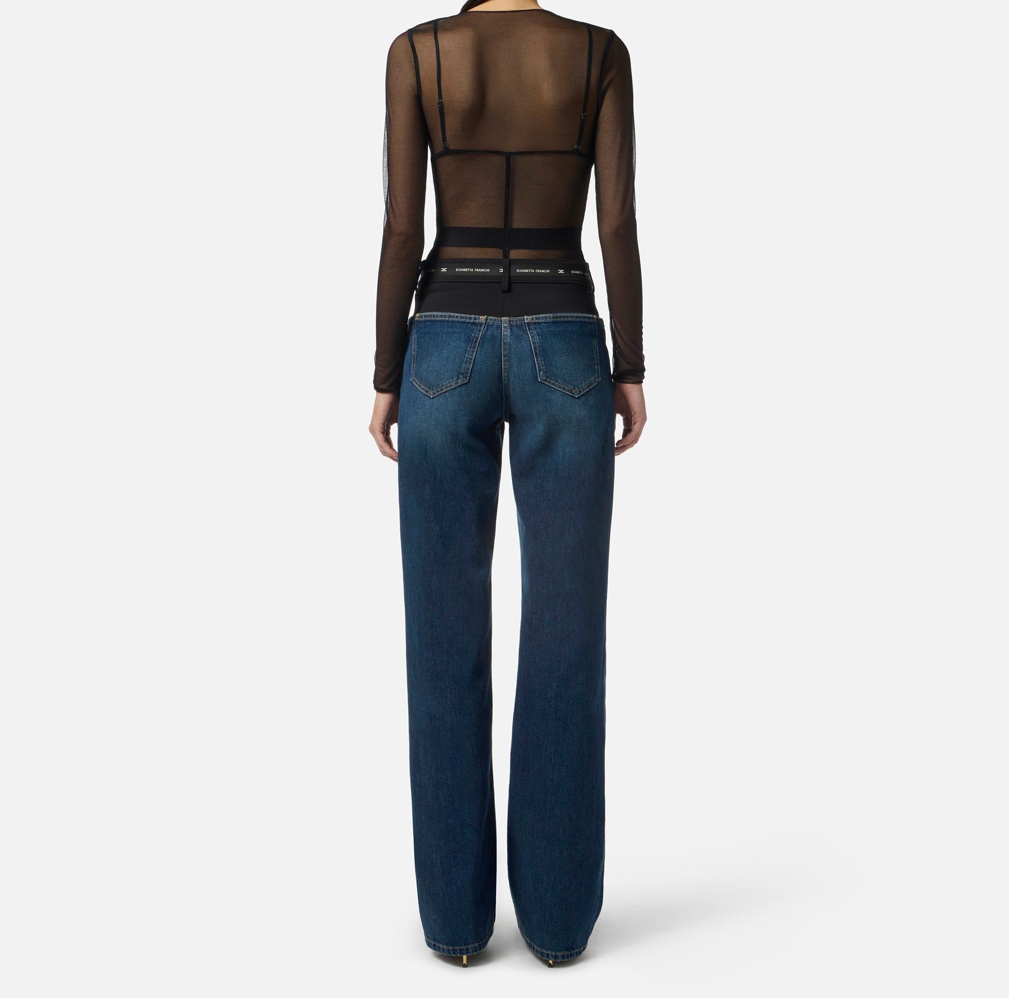 ELISABETTA FRANCHI Maglia Tulle Vinile-Nero