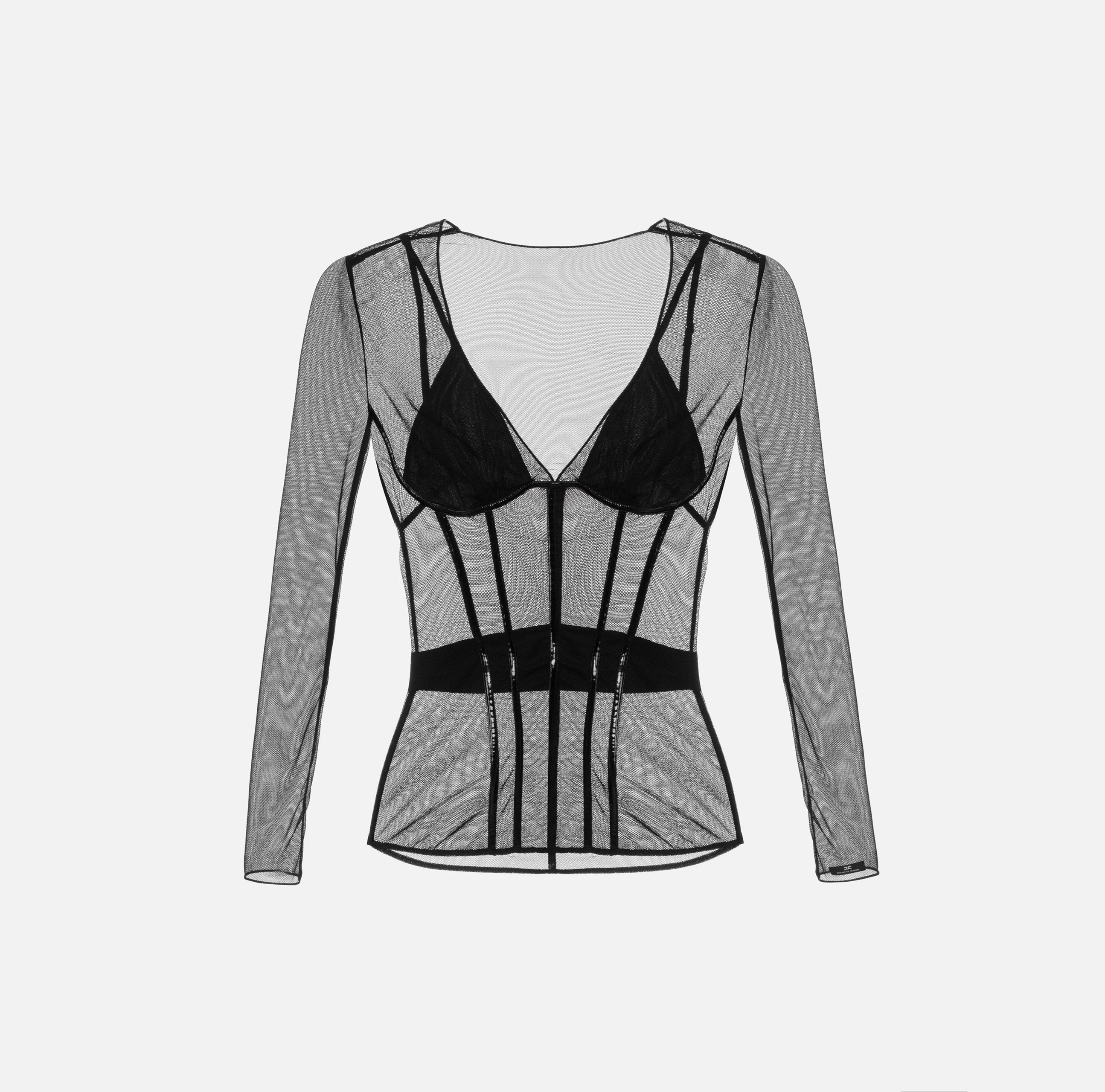 ELISABETTA FRANCHI Maglia Tulle Vinile-Nero