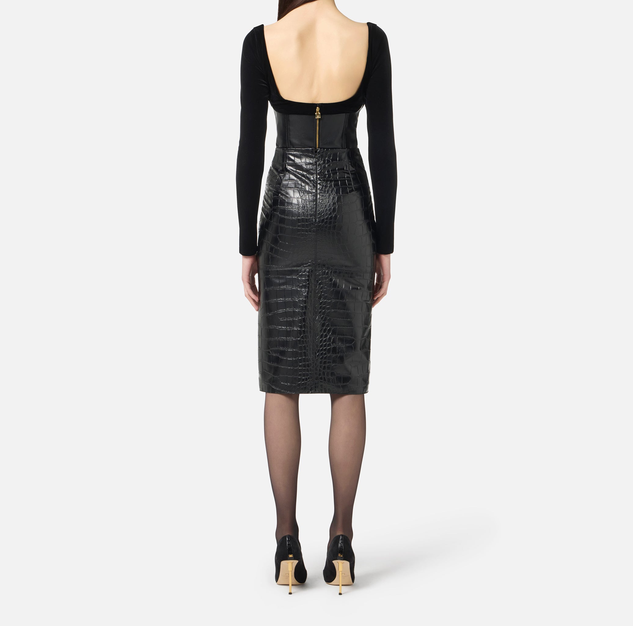 ELISABETTA FRANCHI Maglia Bustier Velluto Ecopelle-Nero
