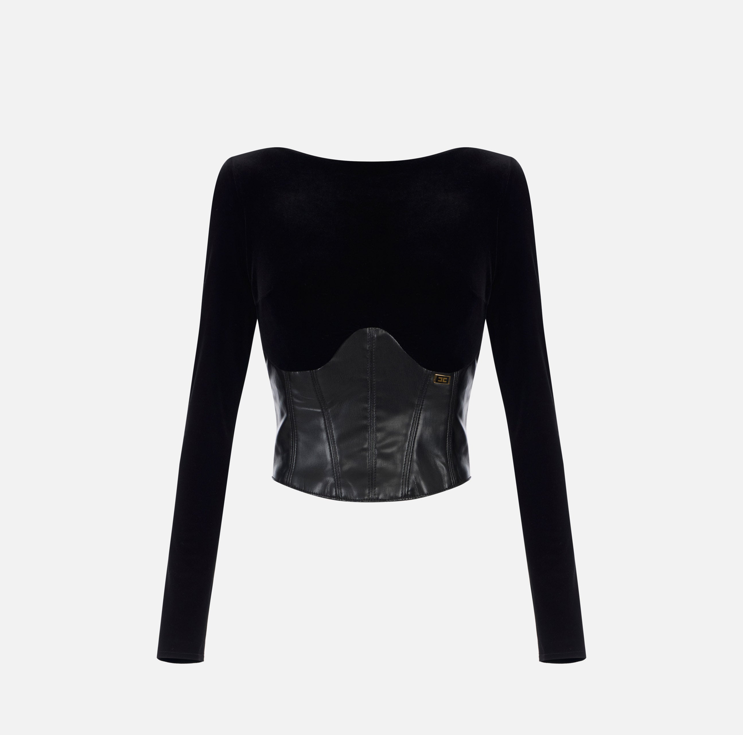 ELISABETTA FRANCHI Maglia Bustier Velluto Ecopelle-Nero