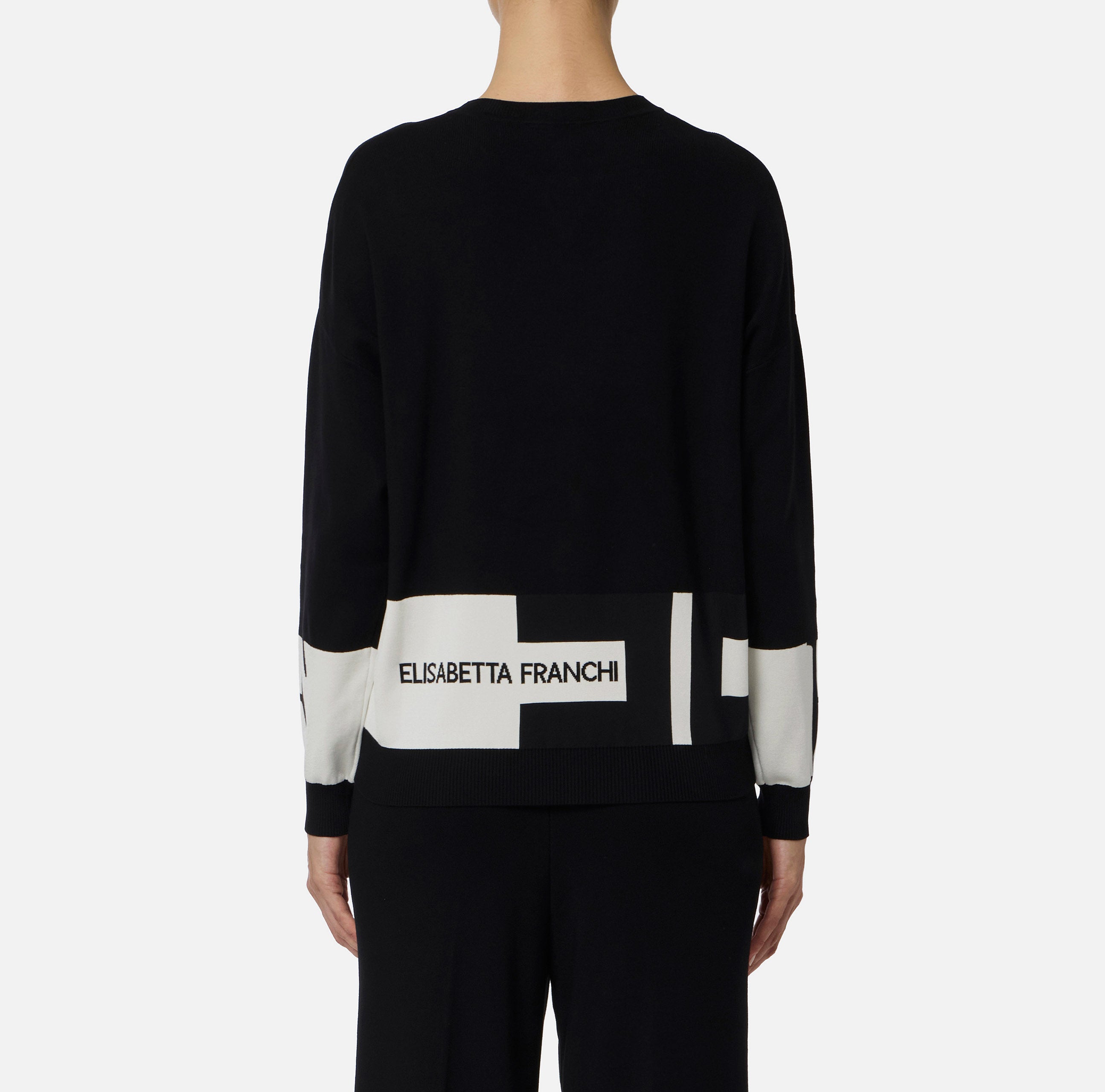 ELISABETTA FRANCHI Felpa Viscosa Bande Logo-Nero Milk