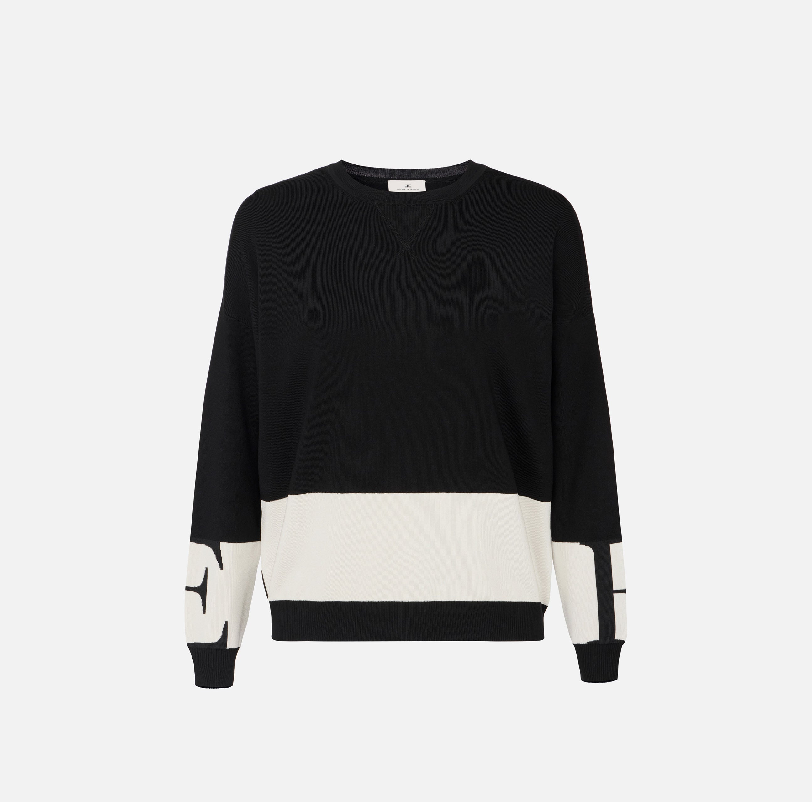 ELISABETTA FRANCHI Felpa Viscosa Bande Logo-Nero Milk