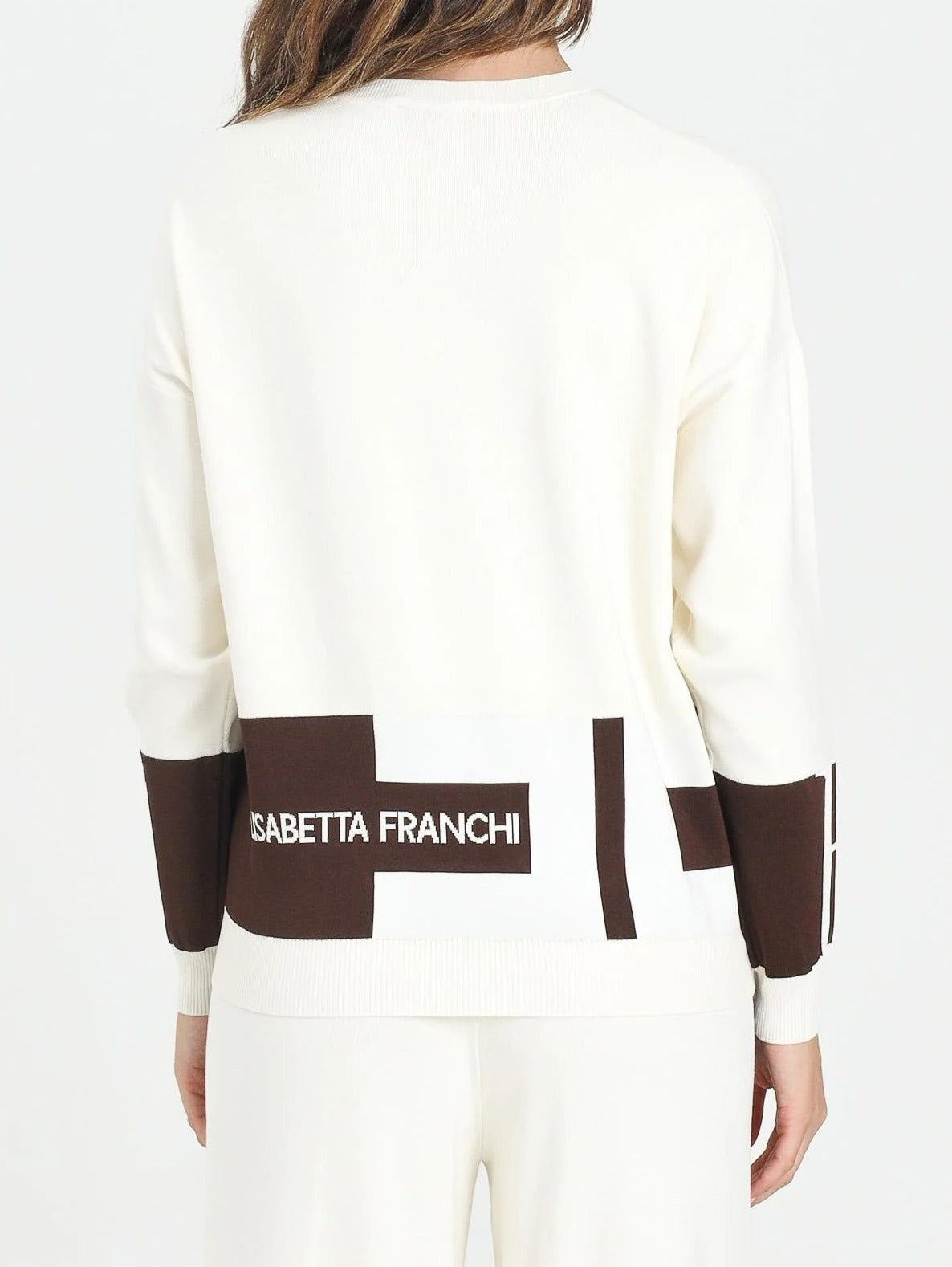 ELISABETTA FRANCHI Felpa Viscosa Bande Logo-Milk Coffee