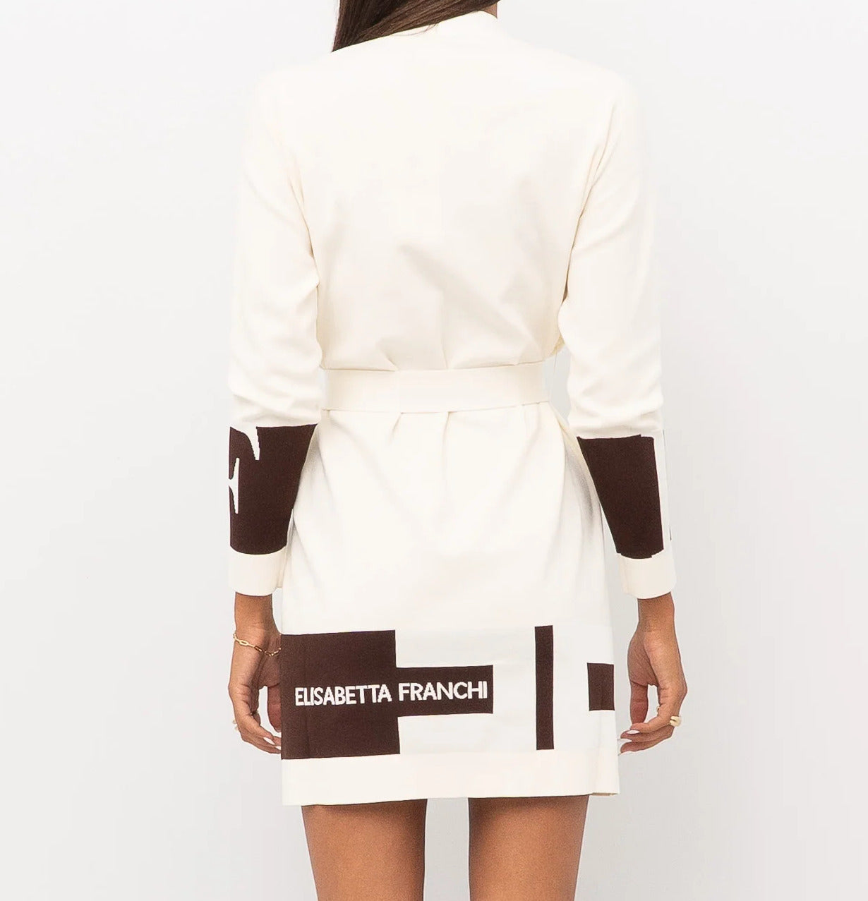 ELISABETTA FRANCHI Cardigan Viscosa Bande Logo-Milk Coffee