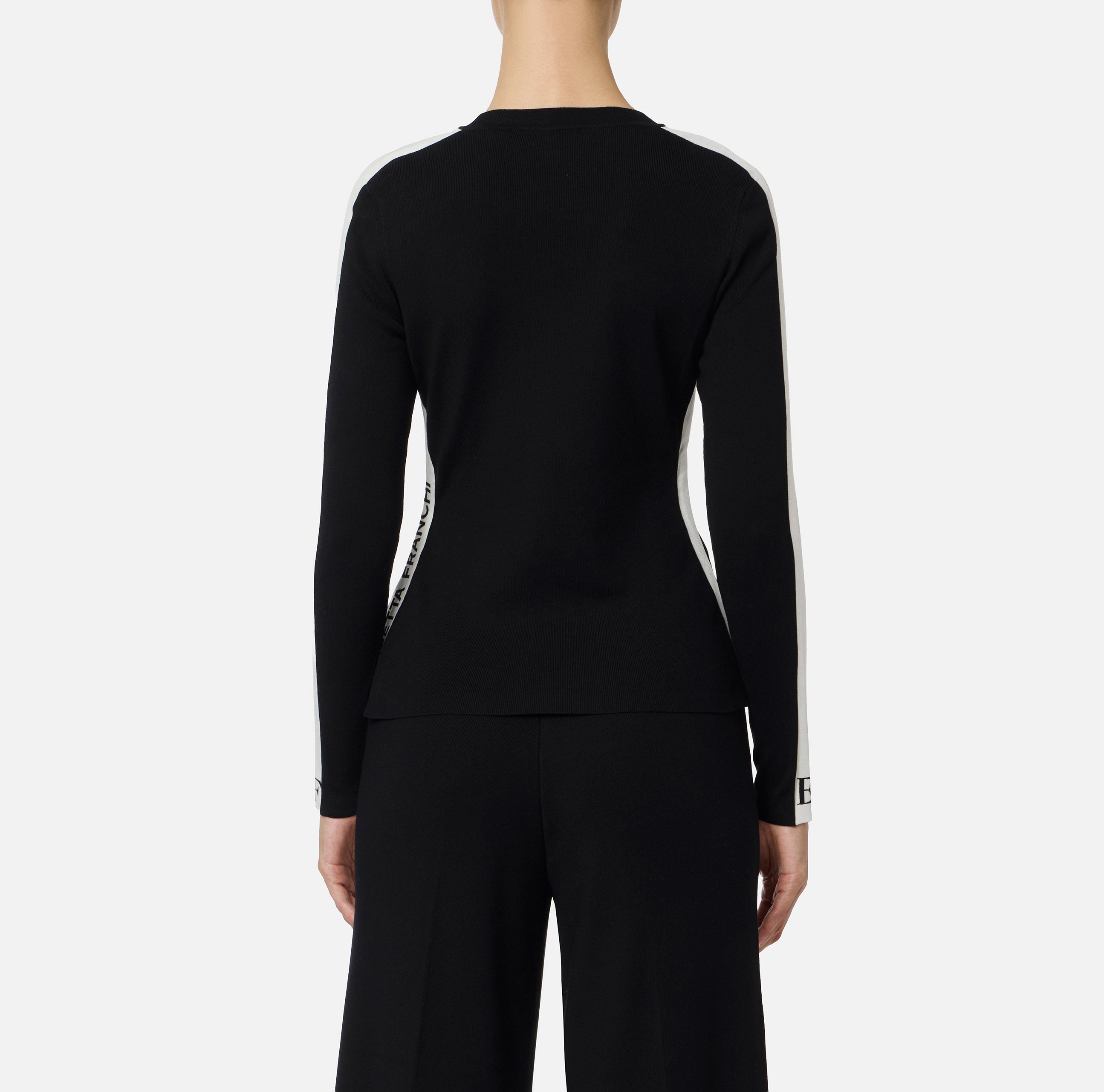 ELISABETTA FRANCHI Maglia Viscosa Bande logo-Nero Milk