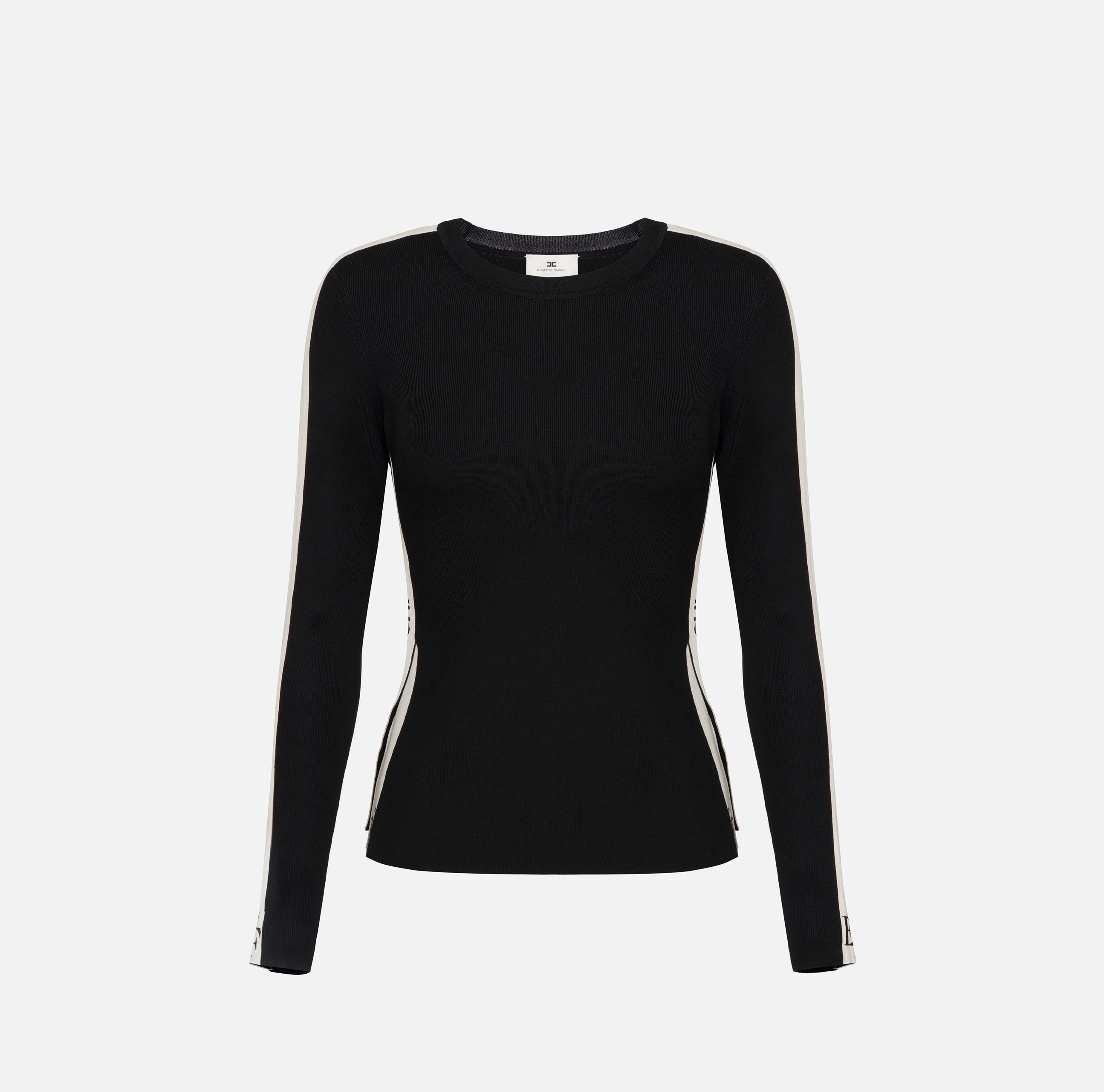 ELISABETTA FRANCHI Maglia Viscosa Bande logo-Nero Milk
