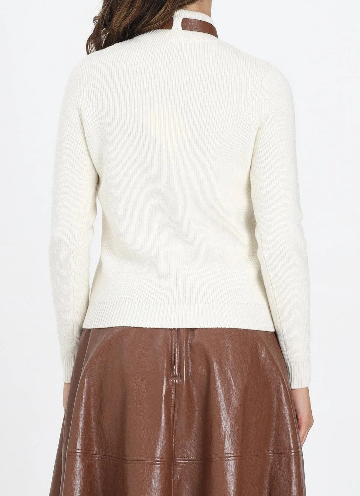 ELISABETTA FRANCHI Maglioncino Misto Lana Cinturino-Milk