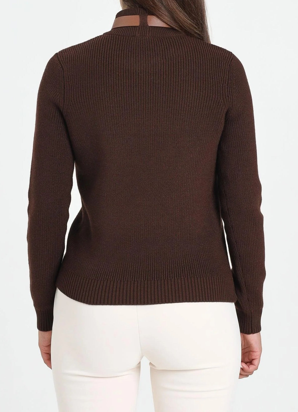 ELISABETTA FRANCHI Maglioncino Misto Lana Cinturino-Coffee
