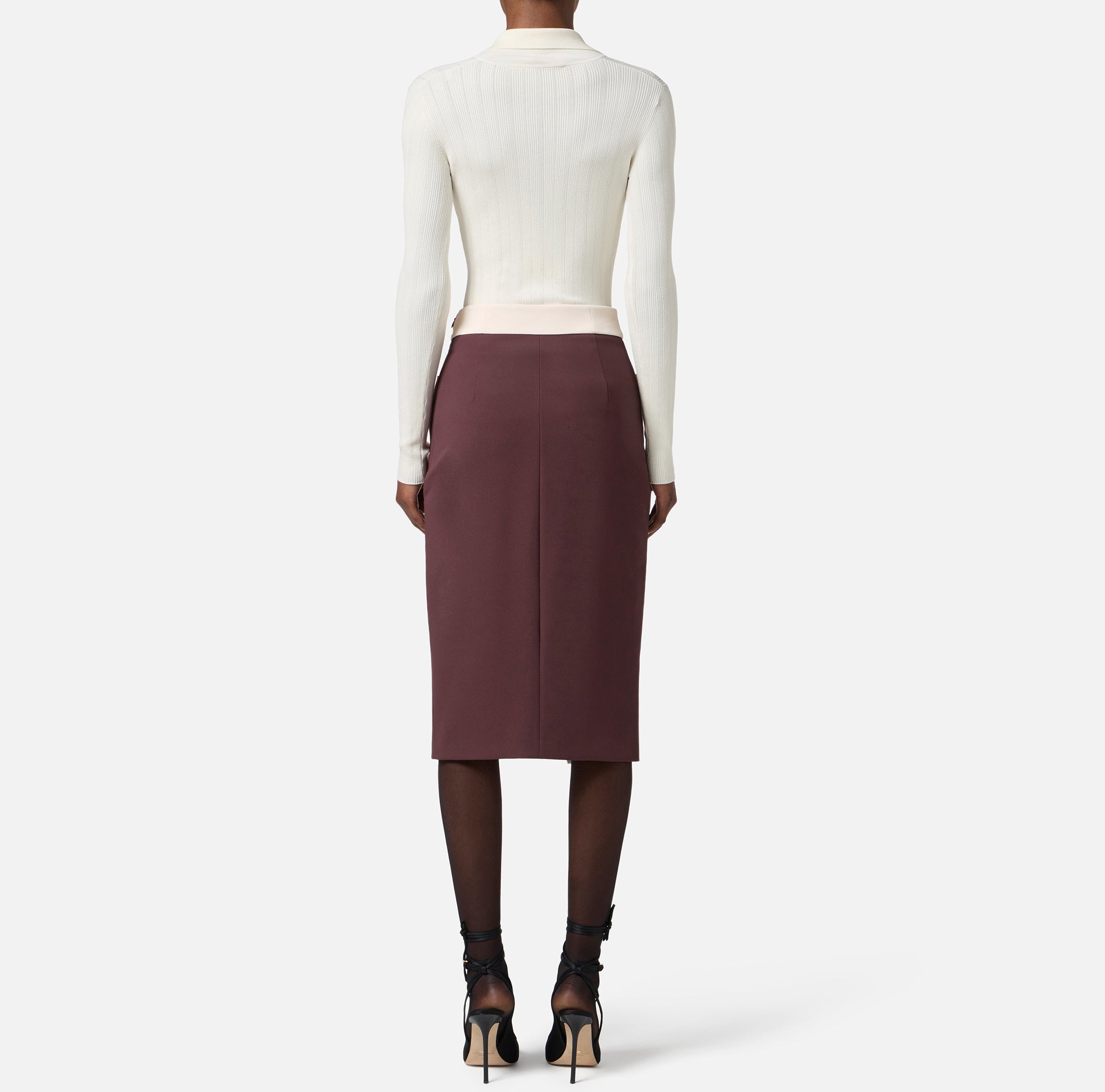 ELISABETTA FRANCHI Maglia Costine Dettaglio Gioiello-Milk