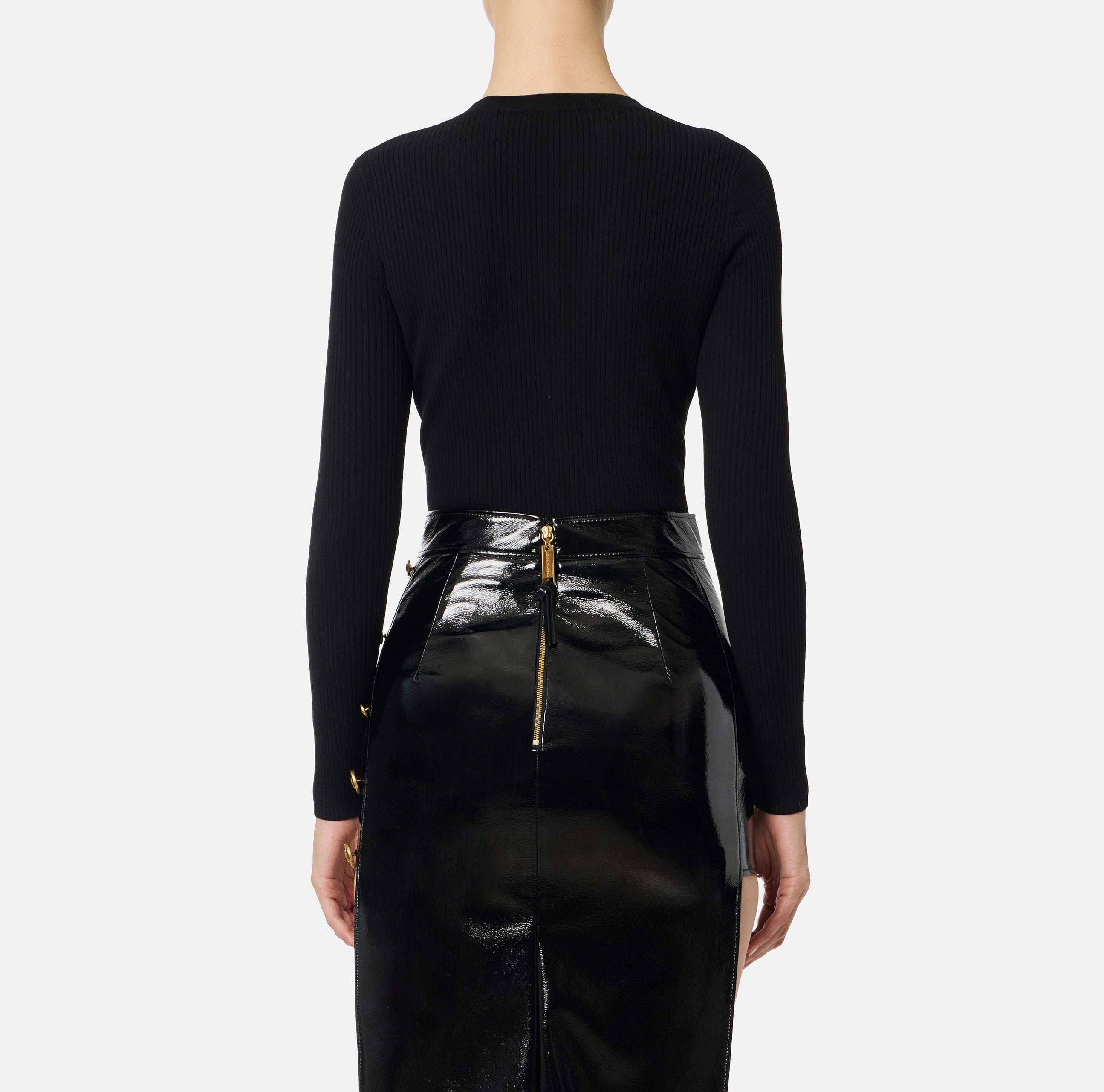 ELISABETTA FRANCHI Maglia Scollo V Costine Taschino Logo-Nero