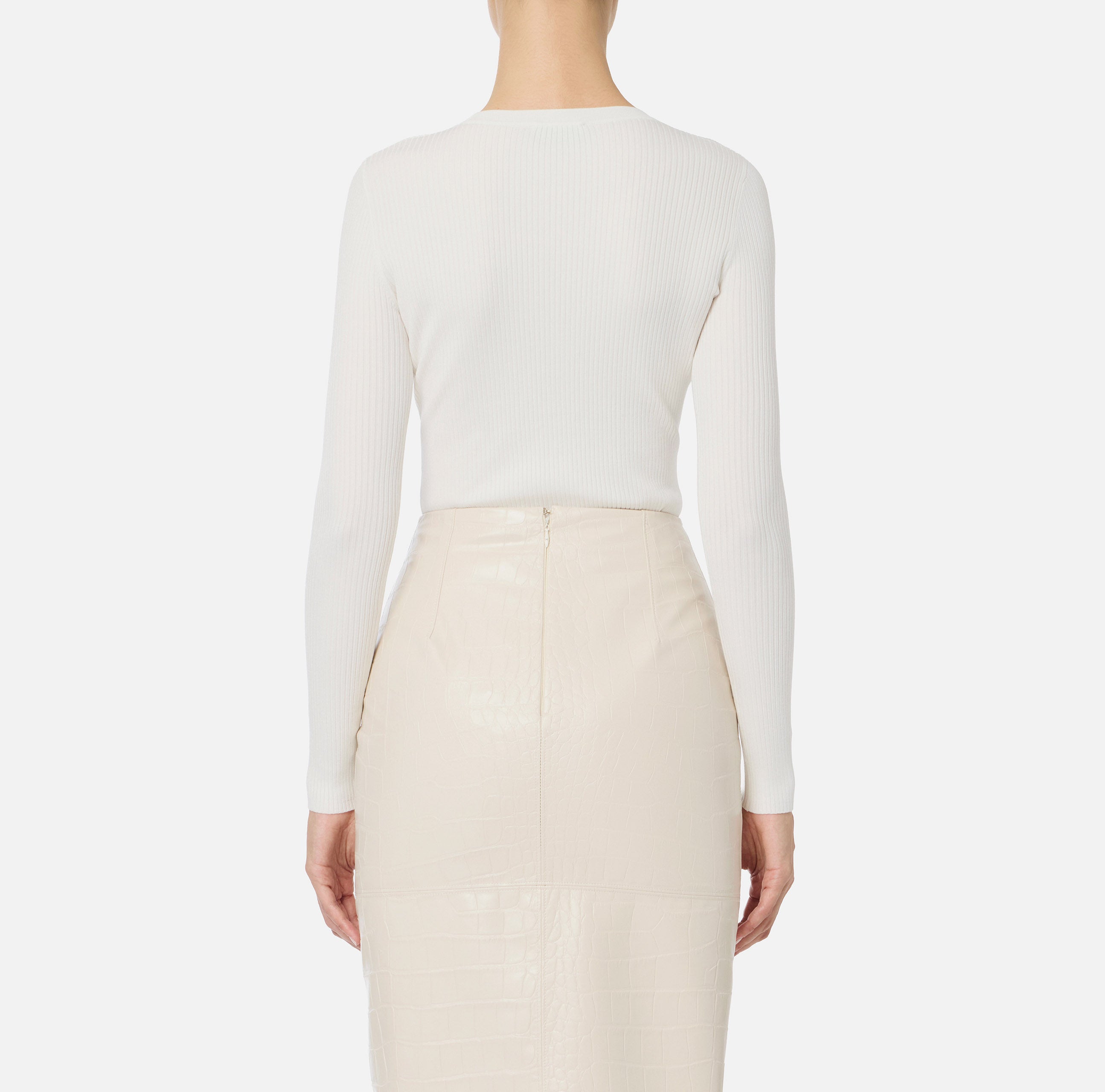 ELISABETTA FRANCHI Maglia Scollo V Costine Taschino Logo-Avorio