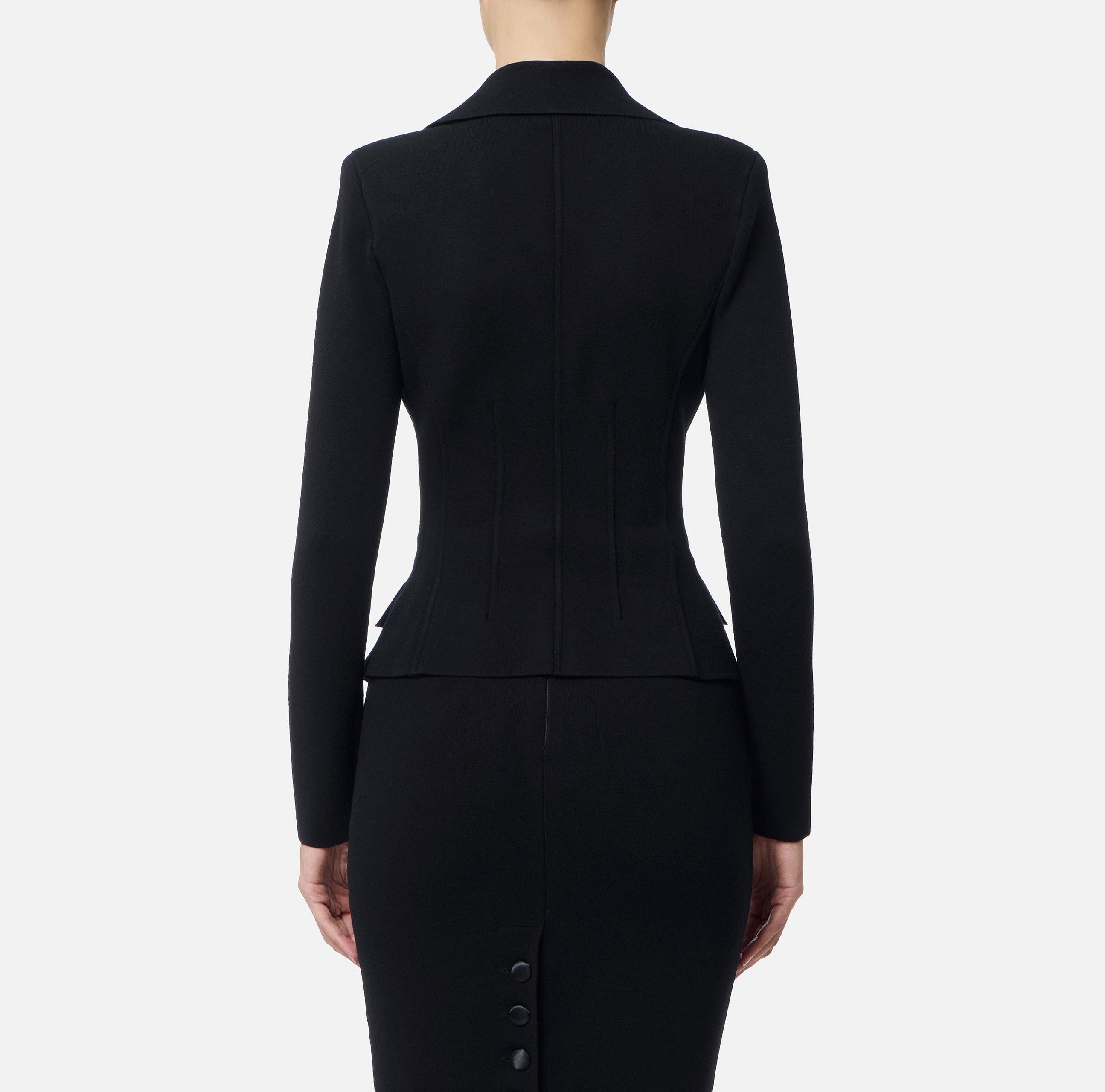 ELISABETTA FRANCHI Giacca Monopetto Lana Punto Stoffa-Nero