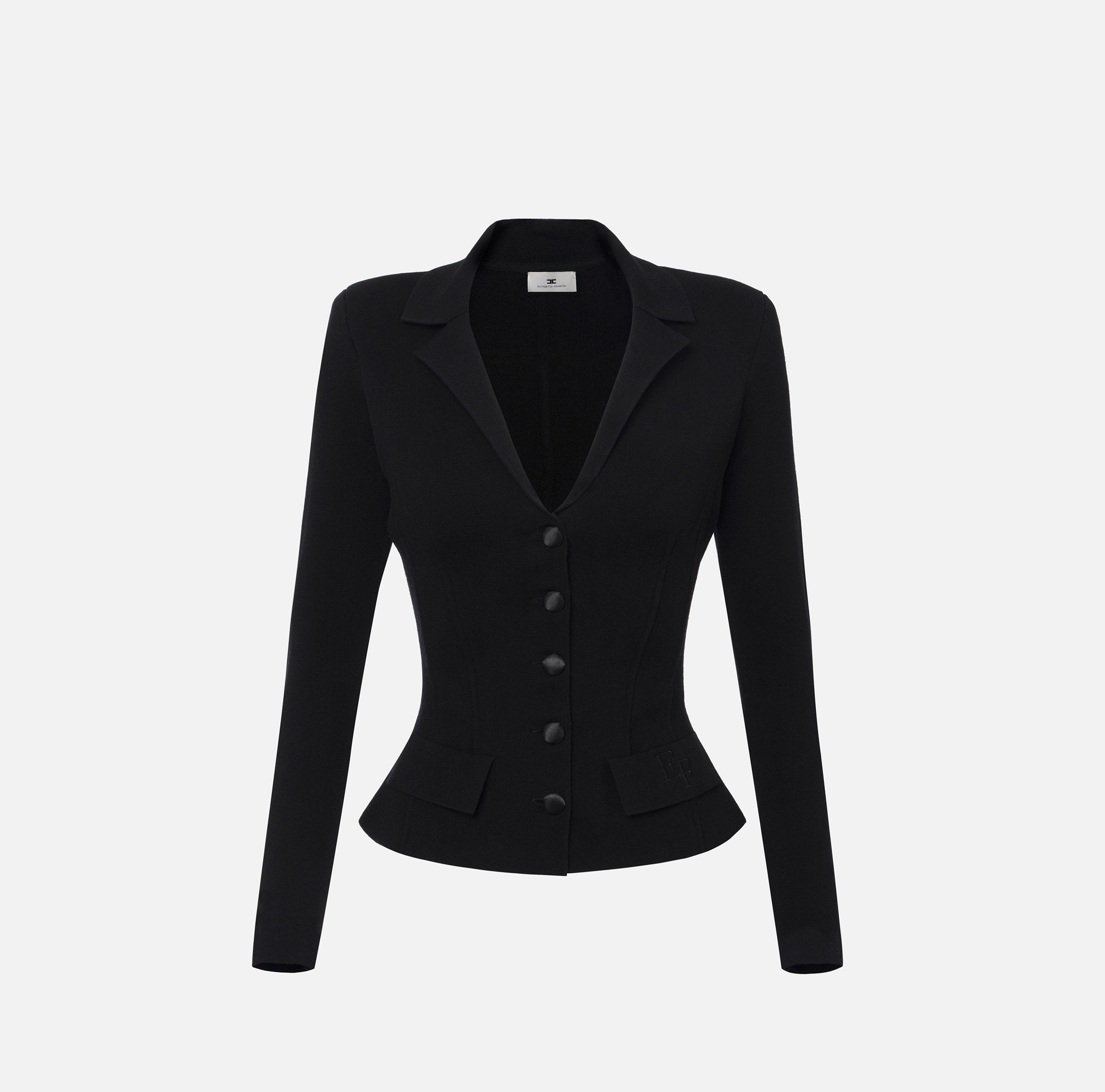 ELISABETTA FRANCHI Giacca Monopetto Lana Punto Stoffa-Nero