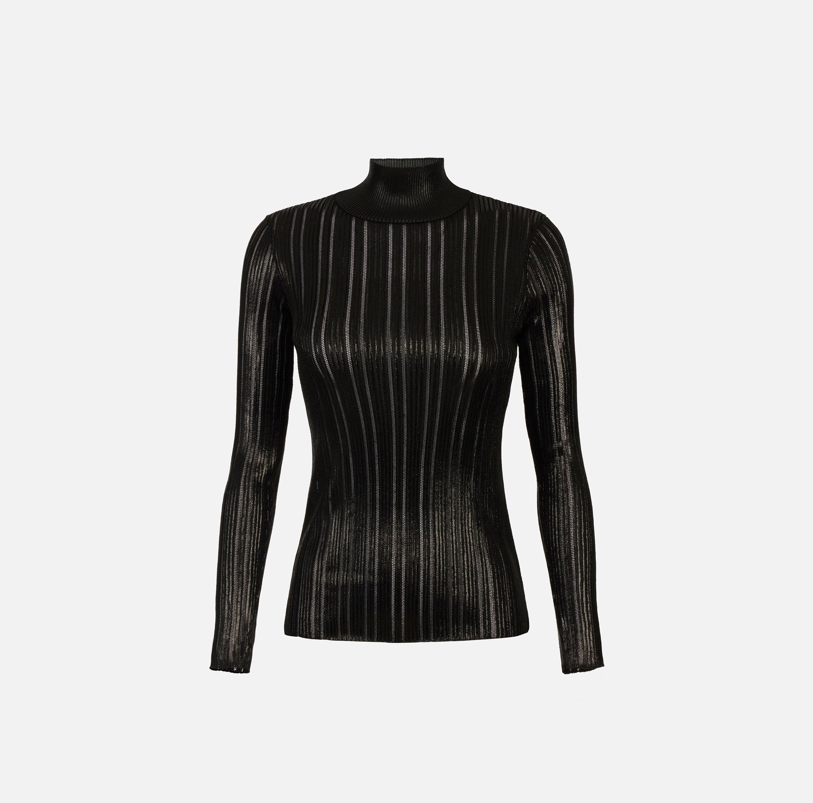 ELISABETTA FRANCHI Maglia Dolcevita Laminata Costine-Nero
