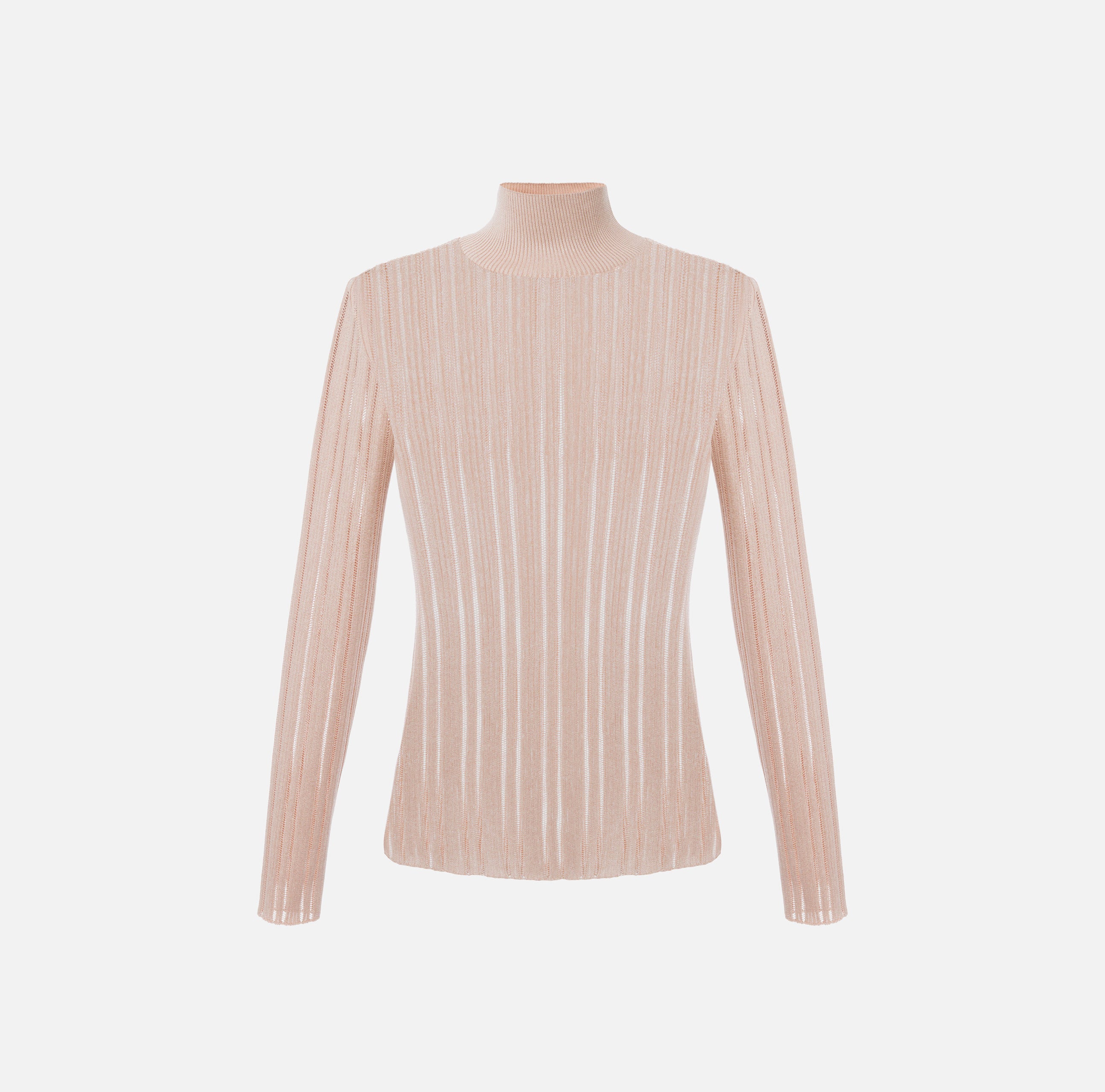 ELISABETTA FRANCHI Maglia Dolcevita Laminata Costine-Nude