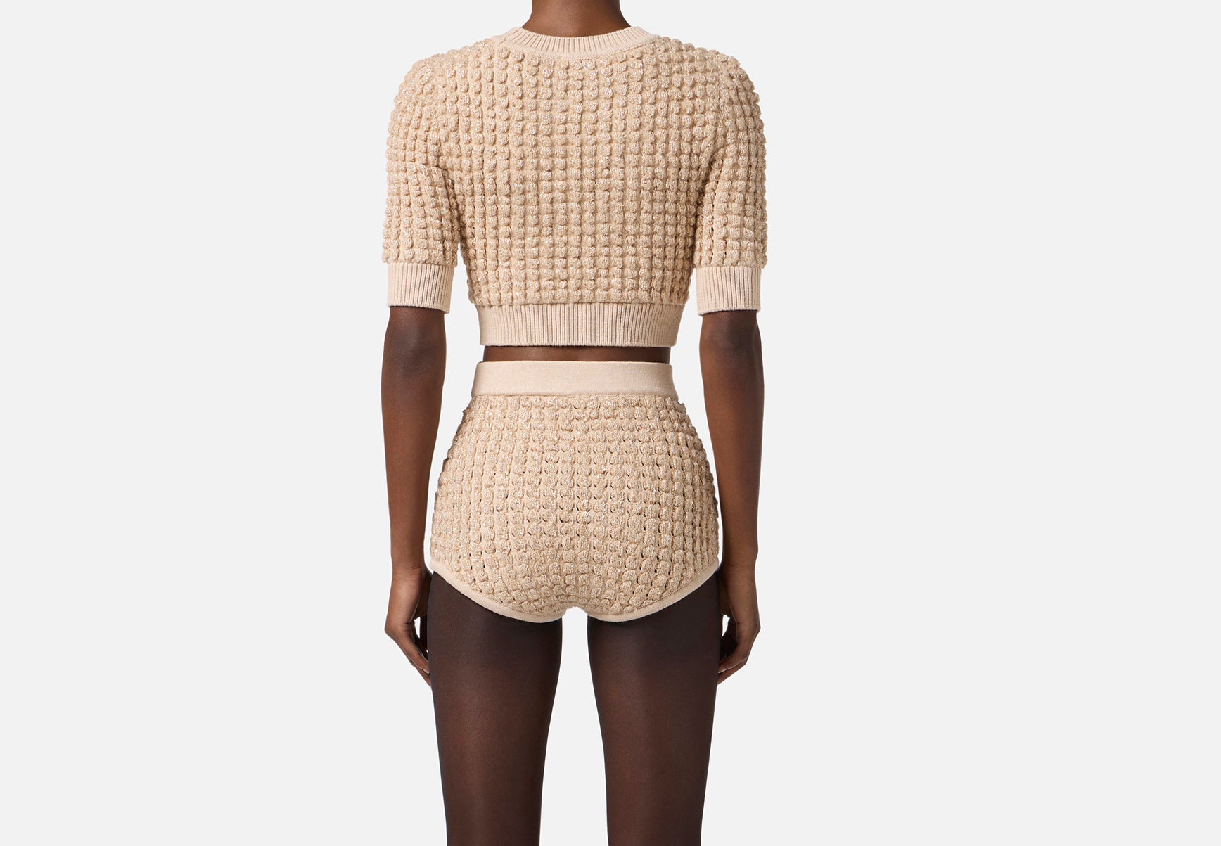 ELISABETTA FRANCHI Maglia Bouclé Micro Paillettes Cropped-Honey