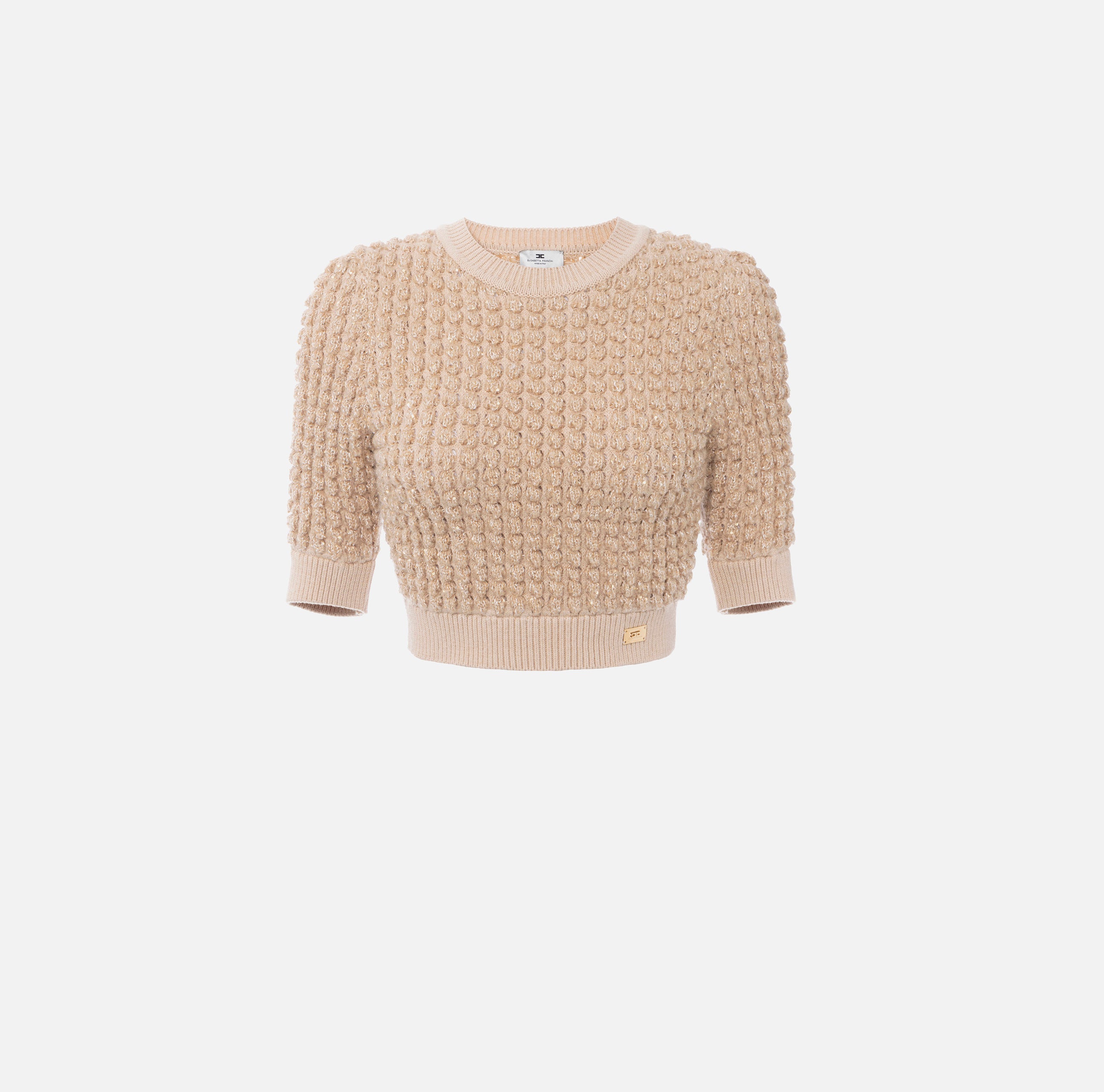 ELISABETTA FRANCHI Maglia Bouclé Micro Paillettes Cropped-Honey