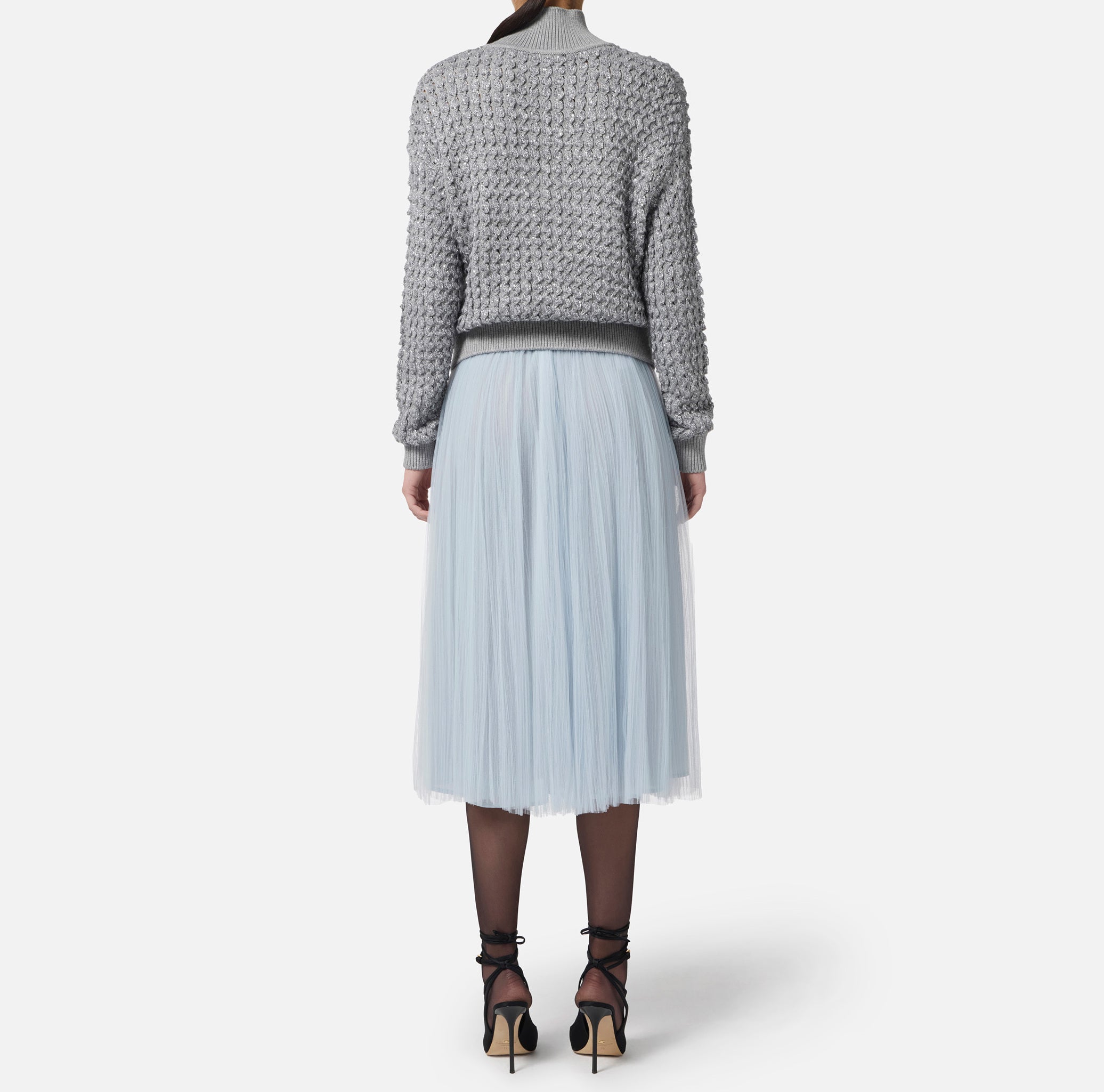 ELISABETTA FRANCHI Maglia Bouclé Micro Paillettes-Grigio Melange