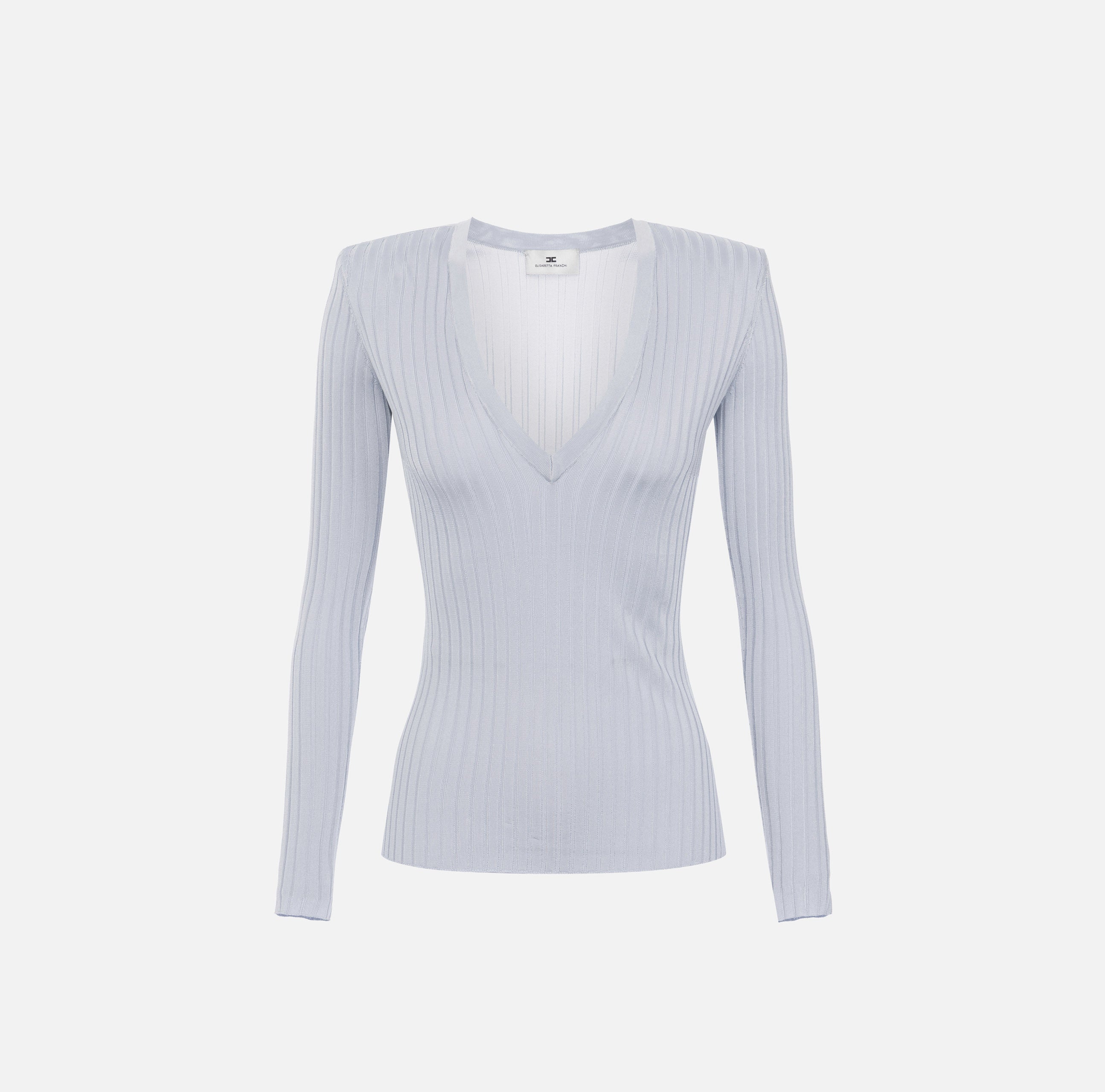 ELISABETTA FRANCHI Maglia Scollo V Filato Viscosa Costine-Starlight