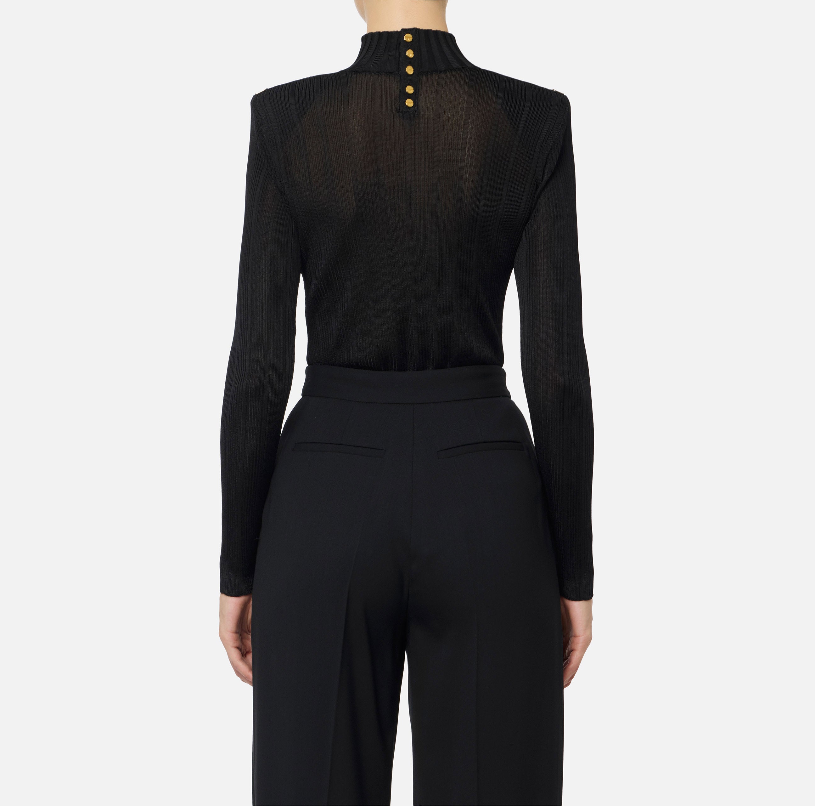ELISABETTA FRANCHI Maglia Dolcevita Filato Viscosa Costine-Nero