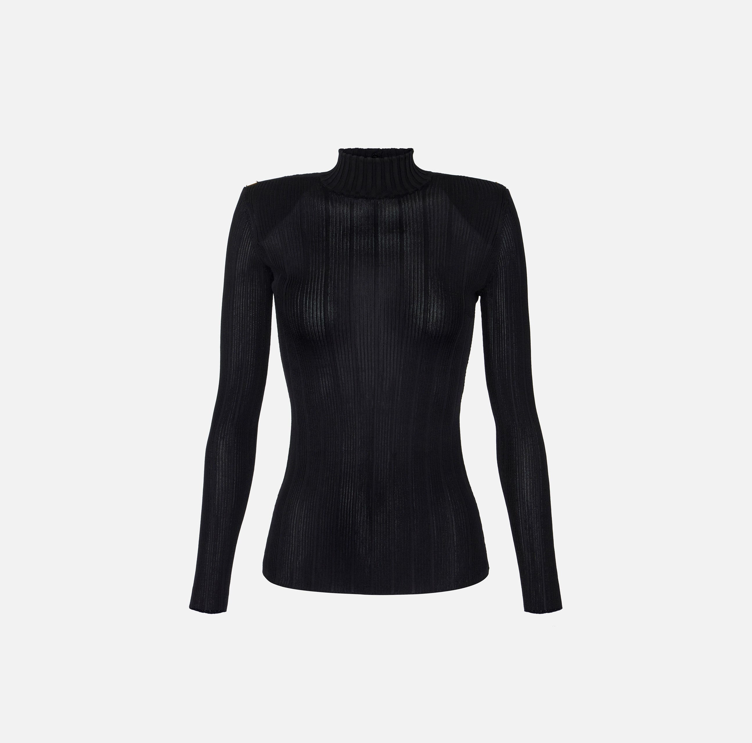 ELISABETTA FRANCHI Maglia Dolcevita Filato Viscosa Costine-Nero