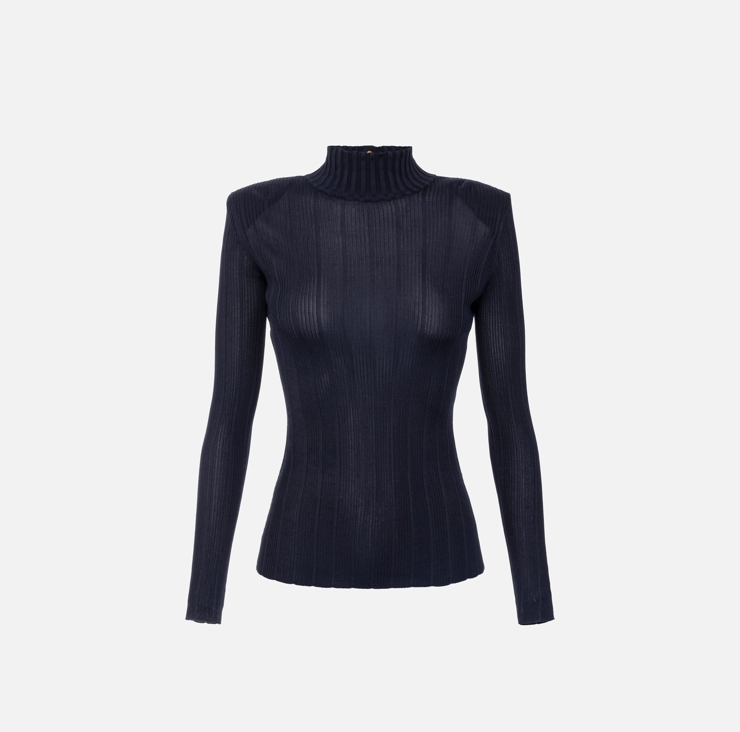 ELISABETTA FRANCHI Maglia Dolcevita Filato Viscosa Costine-Twilight