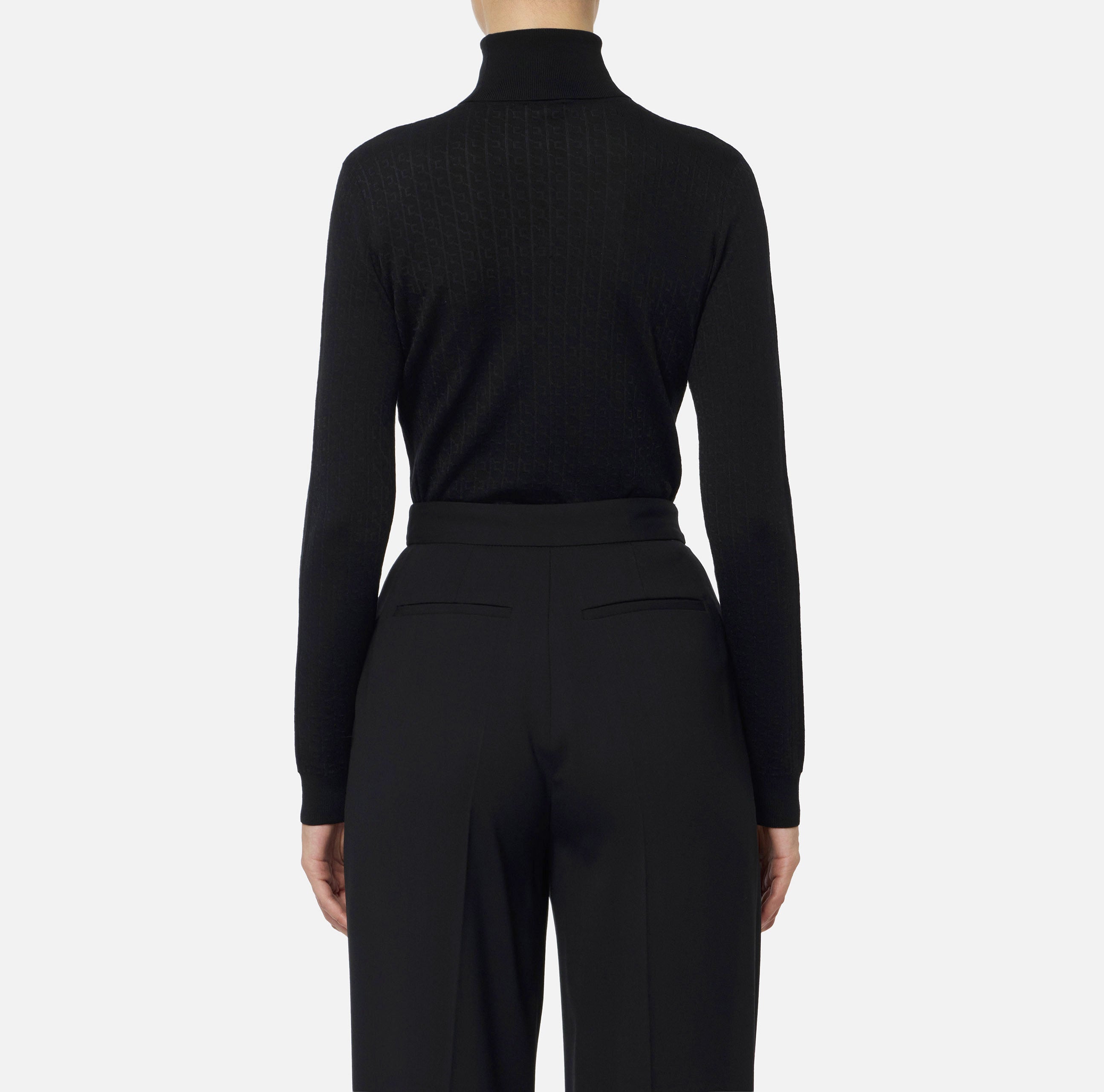 ELISABETTA FRANCHI Maglia Dolcevita Lana Jacquard Logo-Nero